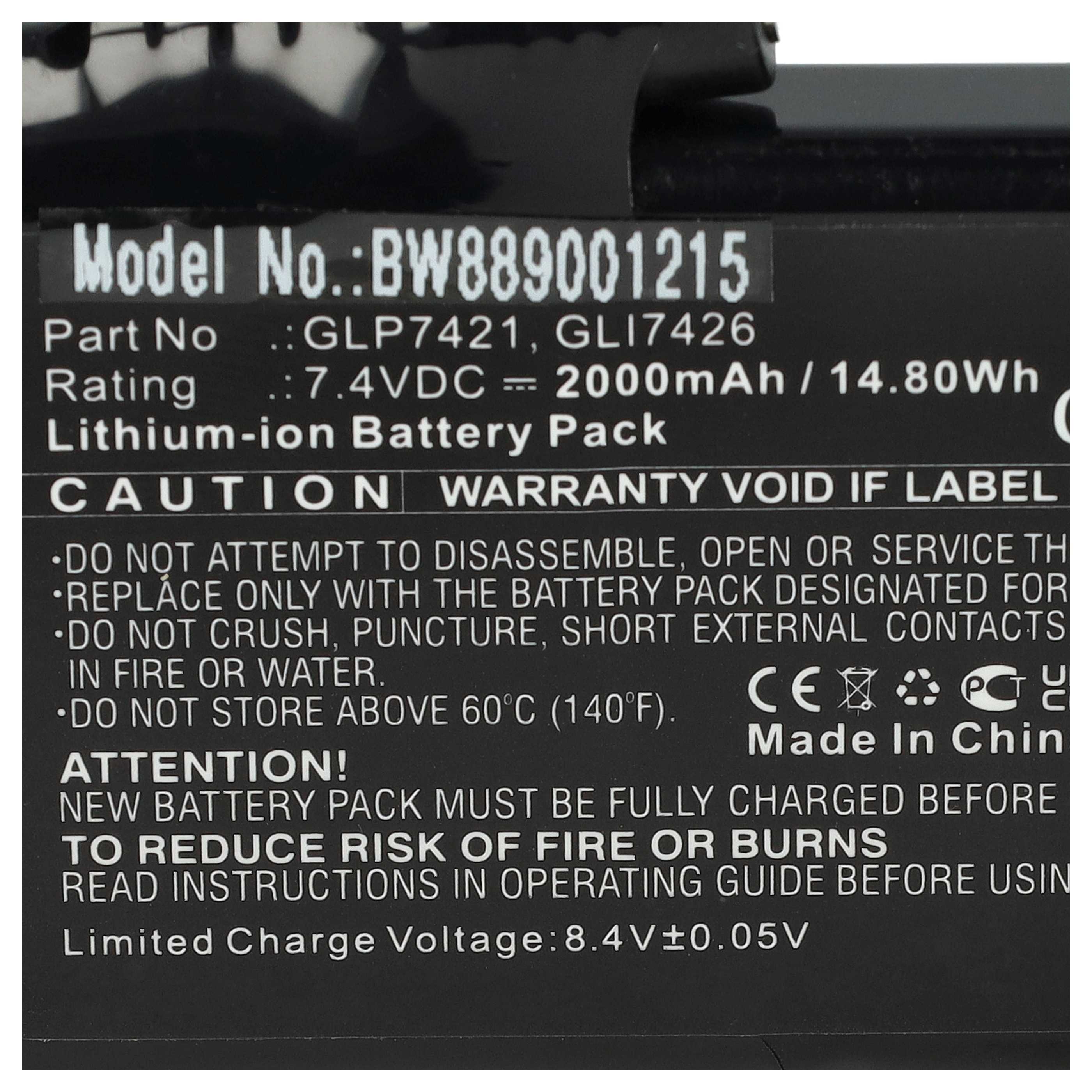 Heated Motor Bike Gloves 4x Battery replaces Glovii GLP7421, GLI7426 - 2000 mAh 7.4 V Li-Ion