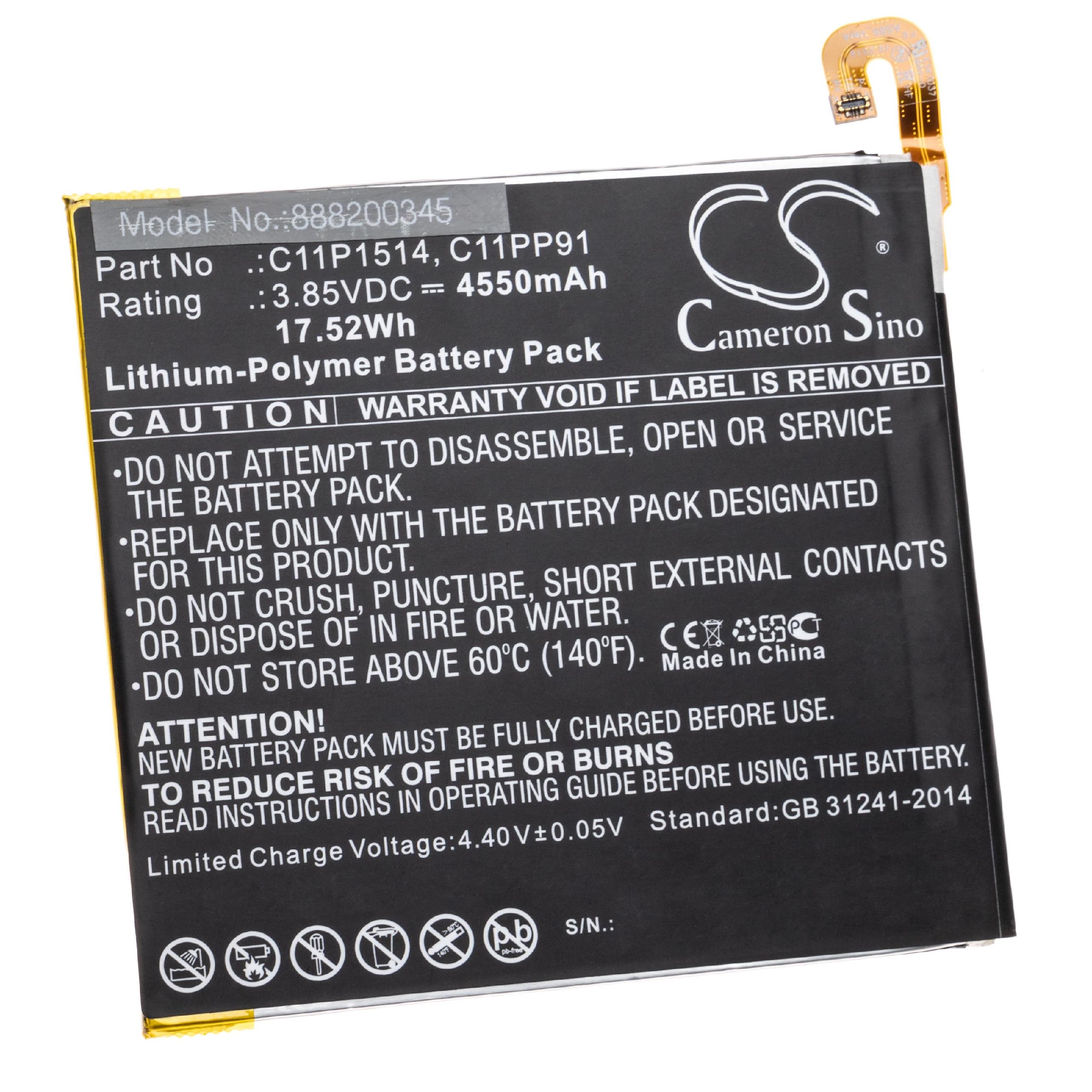 Batterie remplace Asus C11P1514, 0B200-01970000, M619, C11PP91 pour tablette - 4550mAh 3,85V Li-polymère