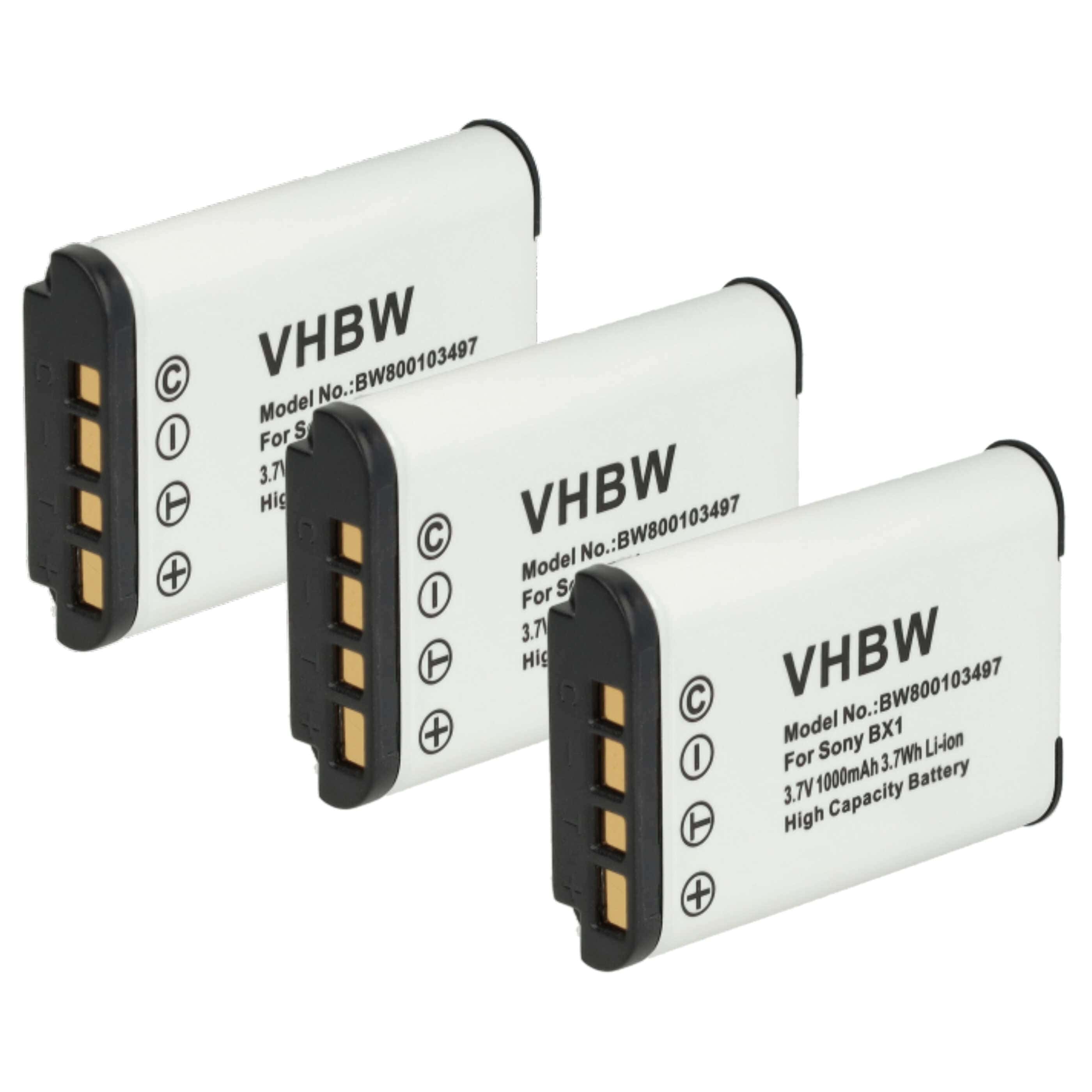 3x Battery replaces Sony NP-BX1 - 1000mAh, 3.6V, Li-Ion