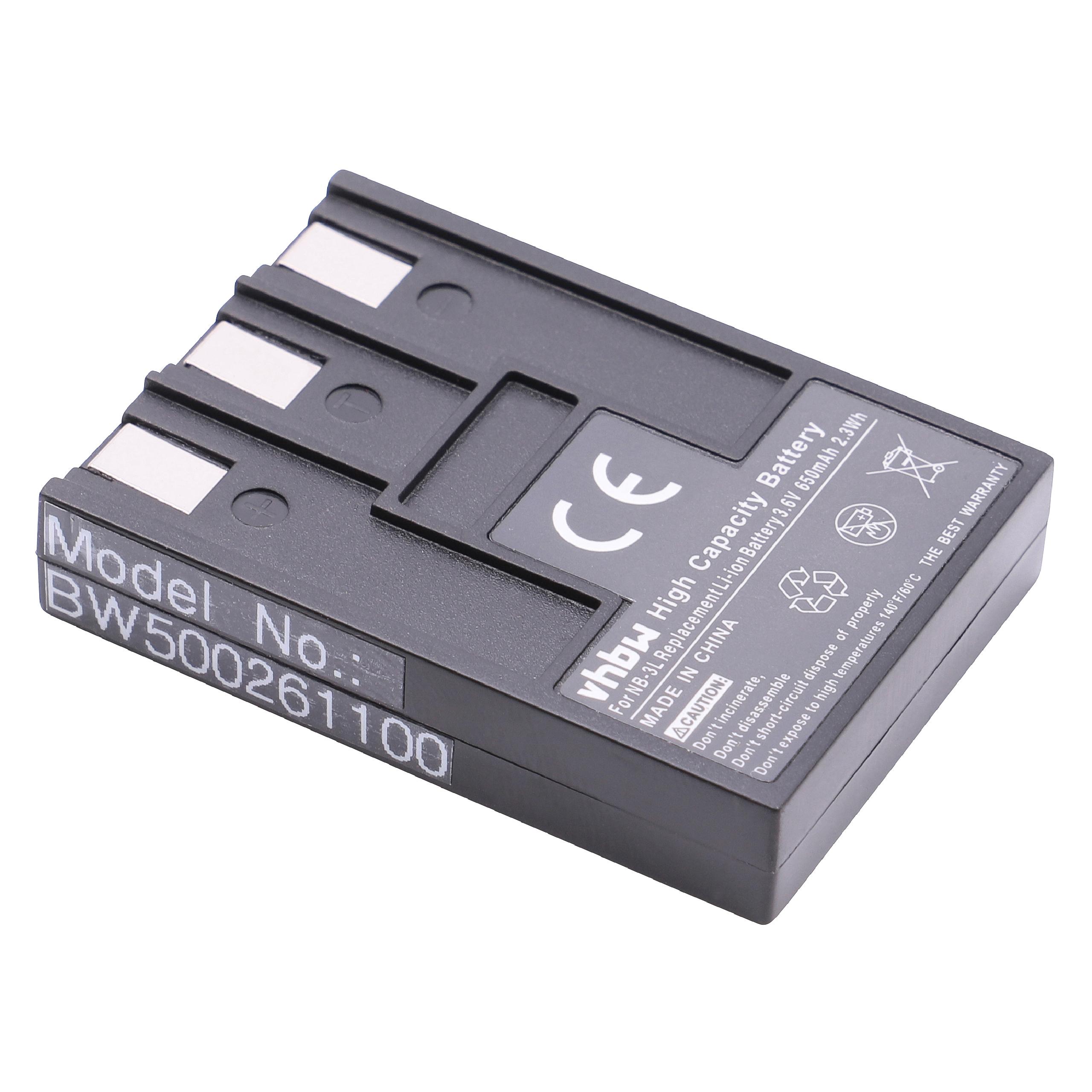 Battery Replacement for Canon NB-3L - 650mAh, 3.6V, Li-Ion