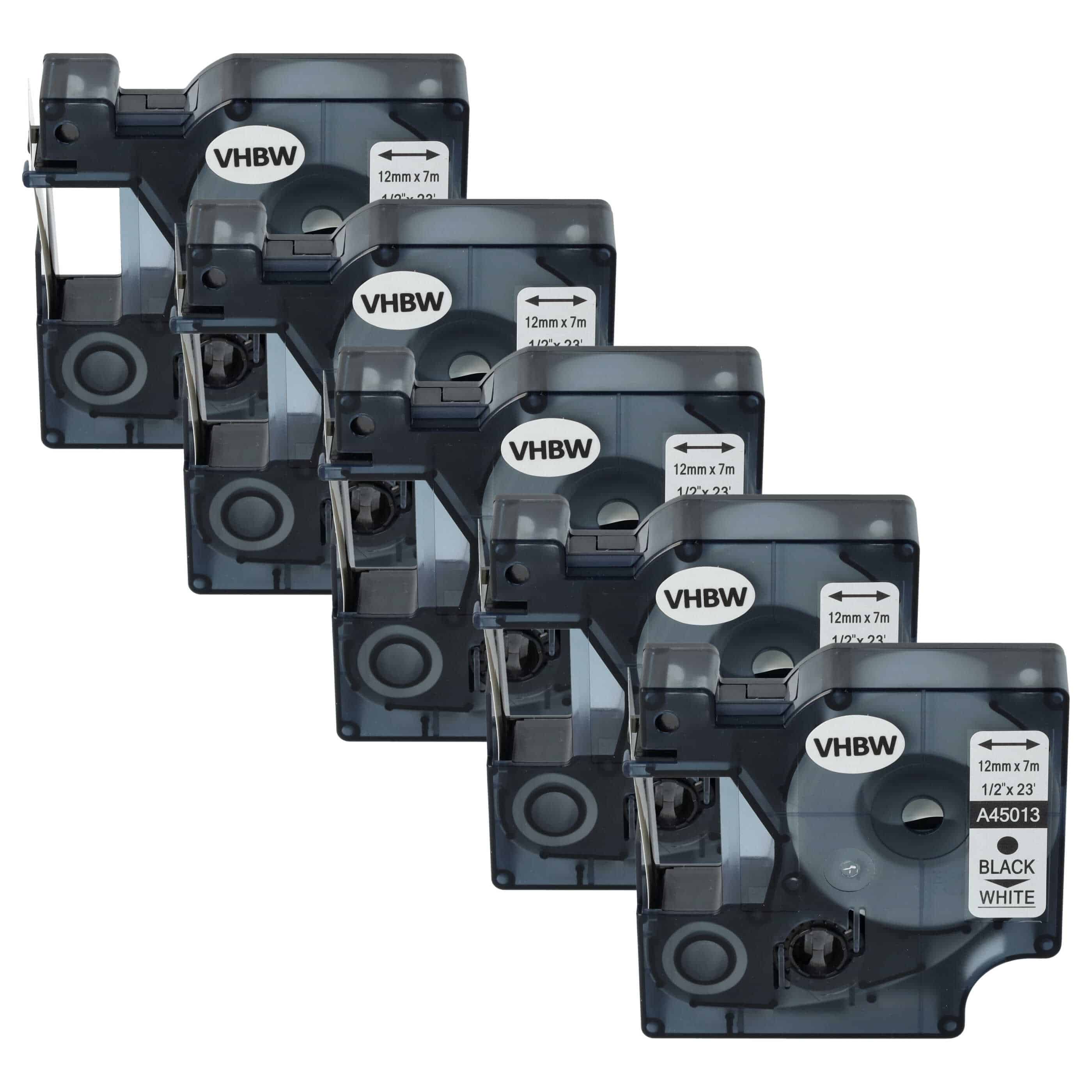 5x Label Tape replaces Dymo S0720530, D1 - 12 mm Black to White