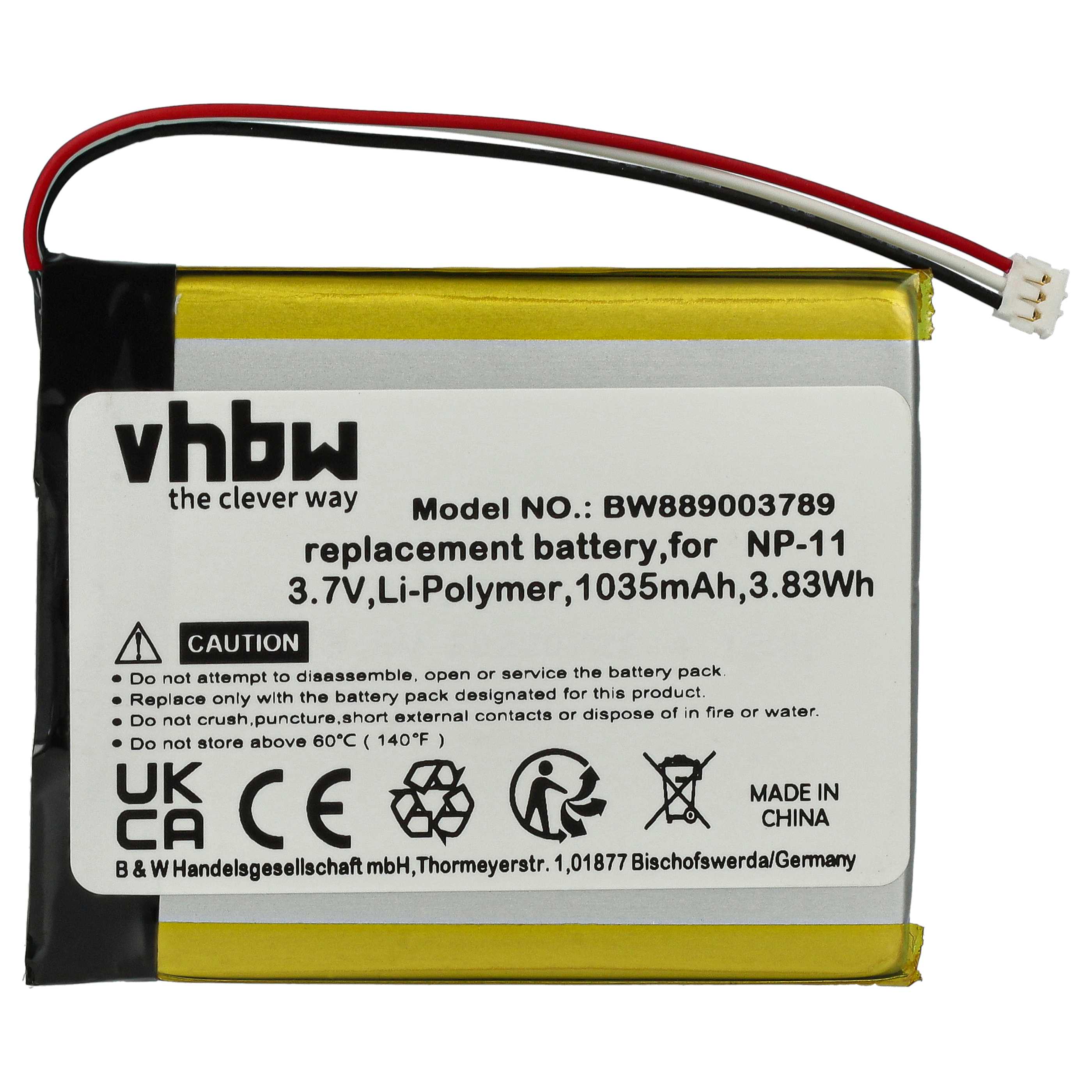 Battery replaces Casio LIS1639CSPC, NP-11A, NP-11 - 1035mAh, 3.7V, Li-polymer