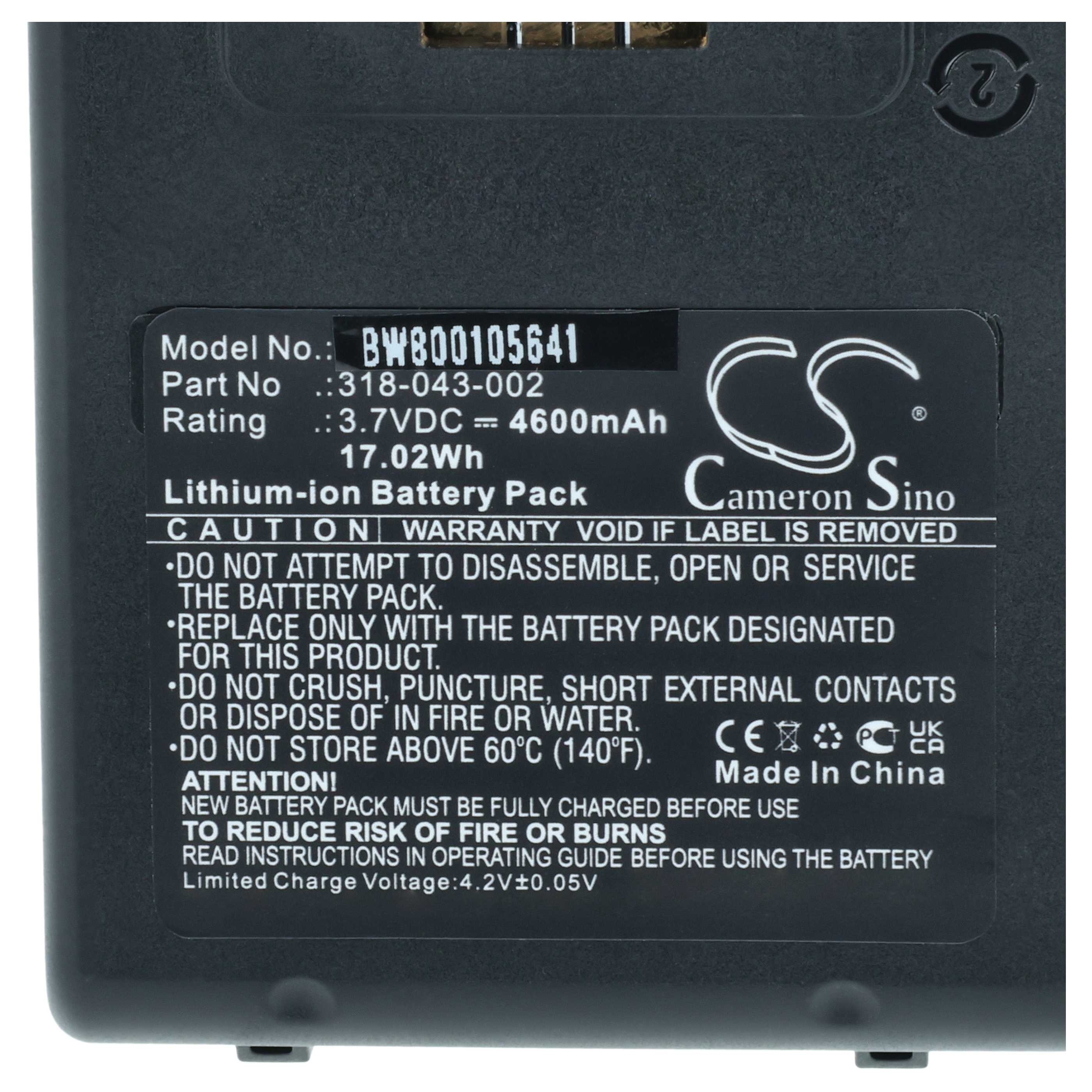 2x Batería reemplaza Intermec 318-043-002, 1000AB01 para escáner código de barras (4600 mAh, 3,7 V, Li-Ion)