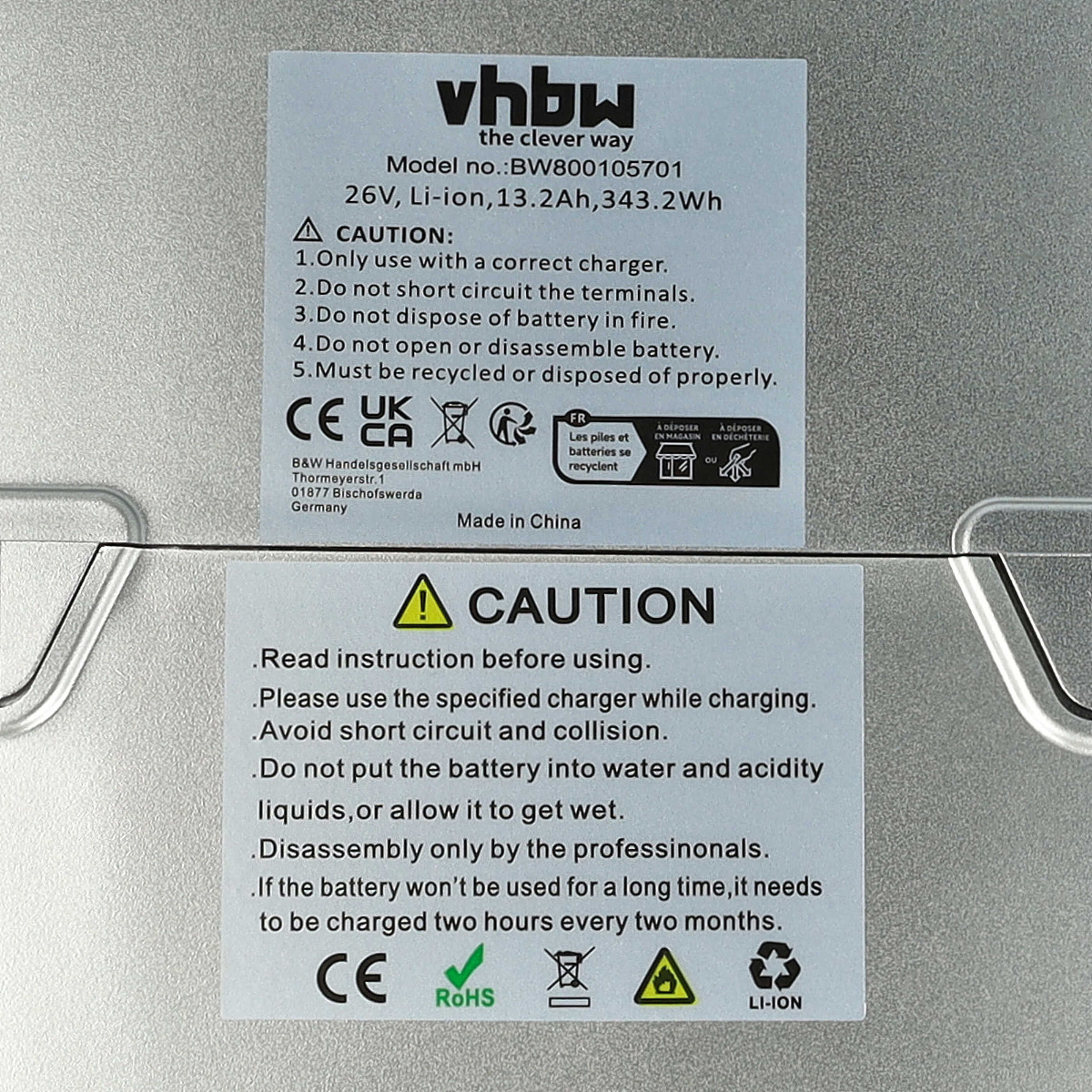 E Bike Battery suitable for Panasonic Flyer Series - 13.2 Ah 25.2 V Li-Ion grey