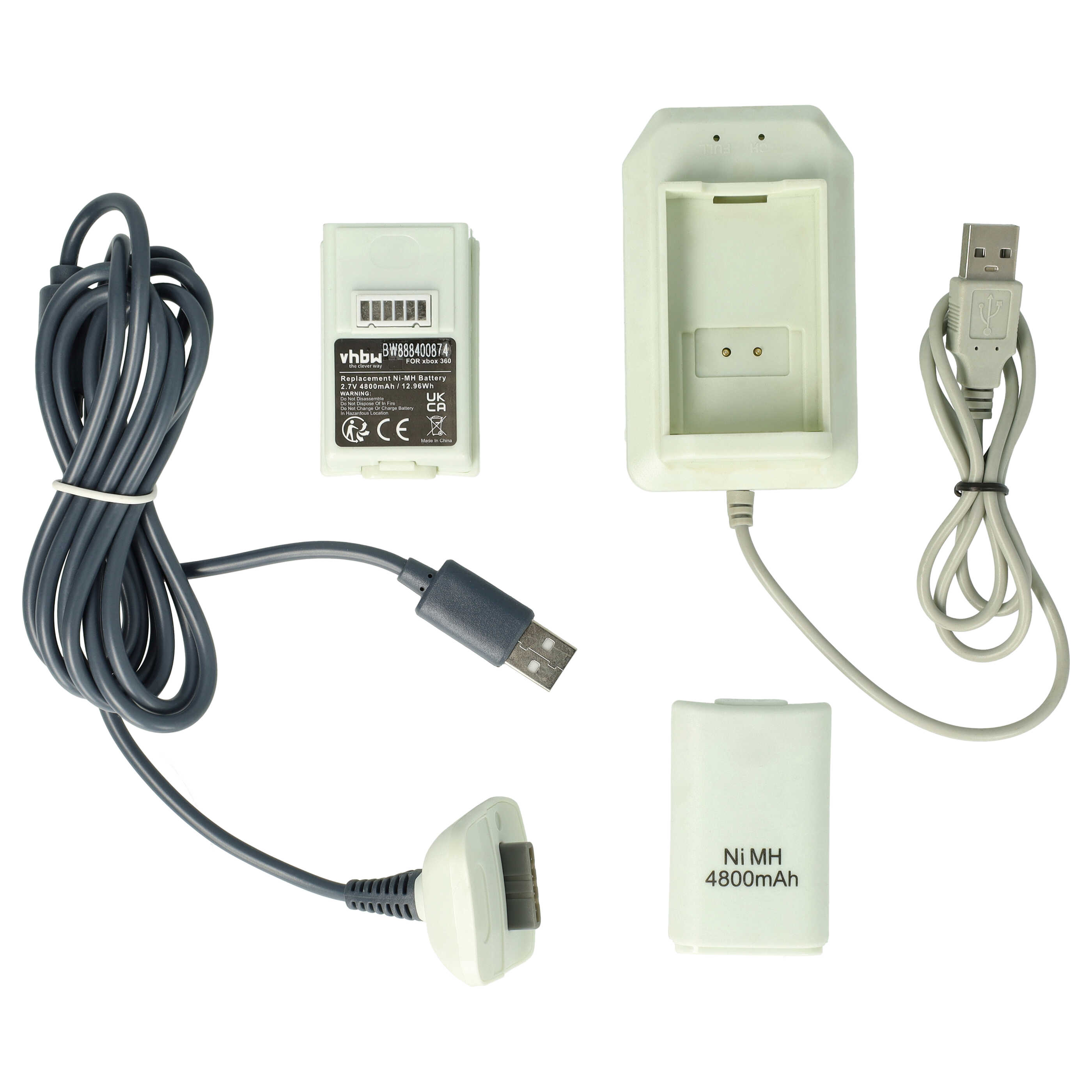 vhbw Kit carga y juega - 1x cargador, 1x cable de carga, 2x batería negro / blanco / gris