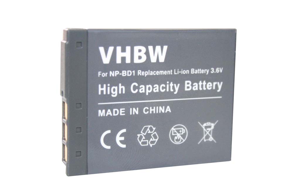 Batterie remplace Sony NP-BD1, NP-FD1 pour appareil photo - 500mAh 3,6V Li-ion