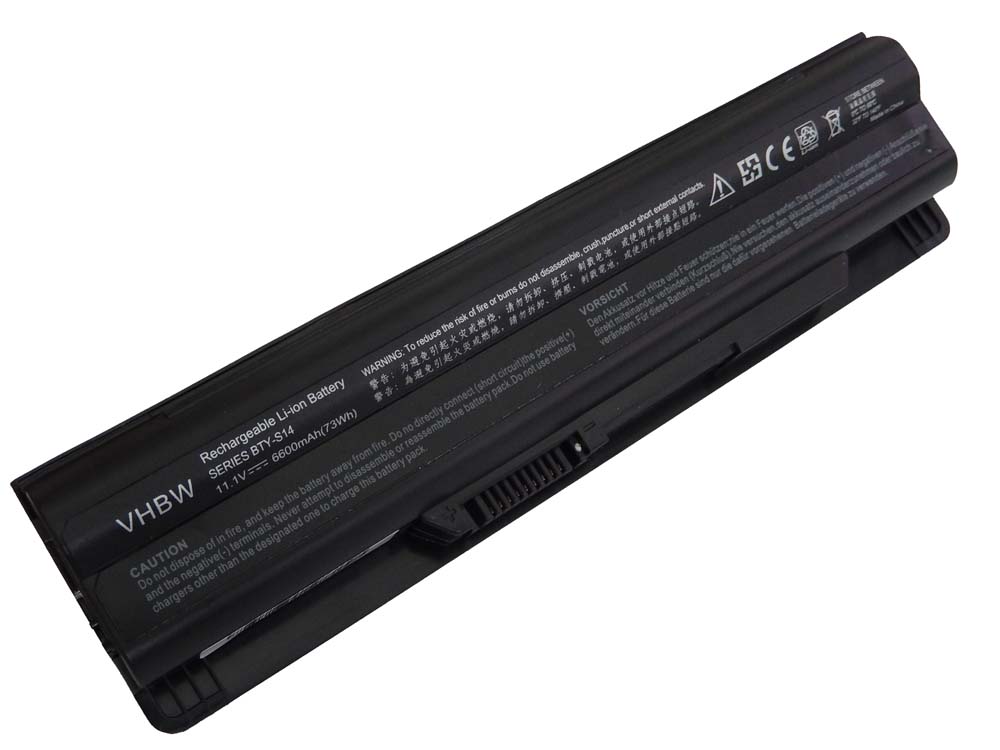 Batterie remplace Medion BTY-S14, BTY-S15 pour ordinateur portable - 6600mAh 11,1V Li-ion, noir