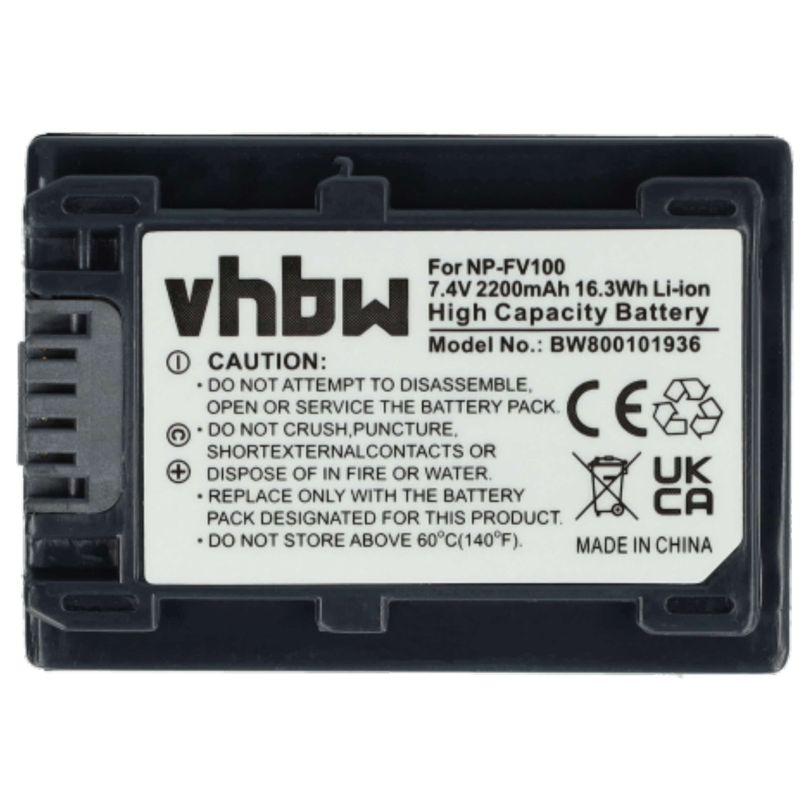Videocamera 2x Battery replaces Sony NP-FV60, NP-FV50, NP-FV40, NP-FV30, NP-FV100 - 2200 mAh 7.2 V Li-Ion