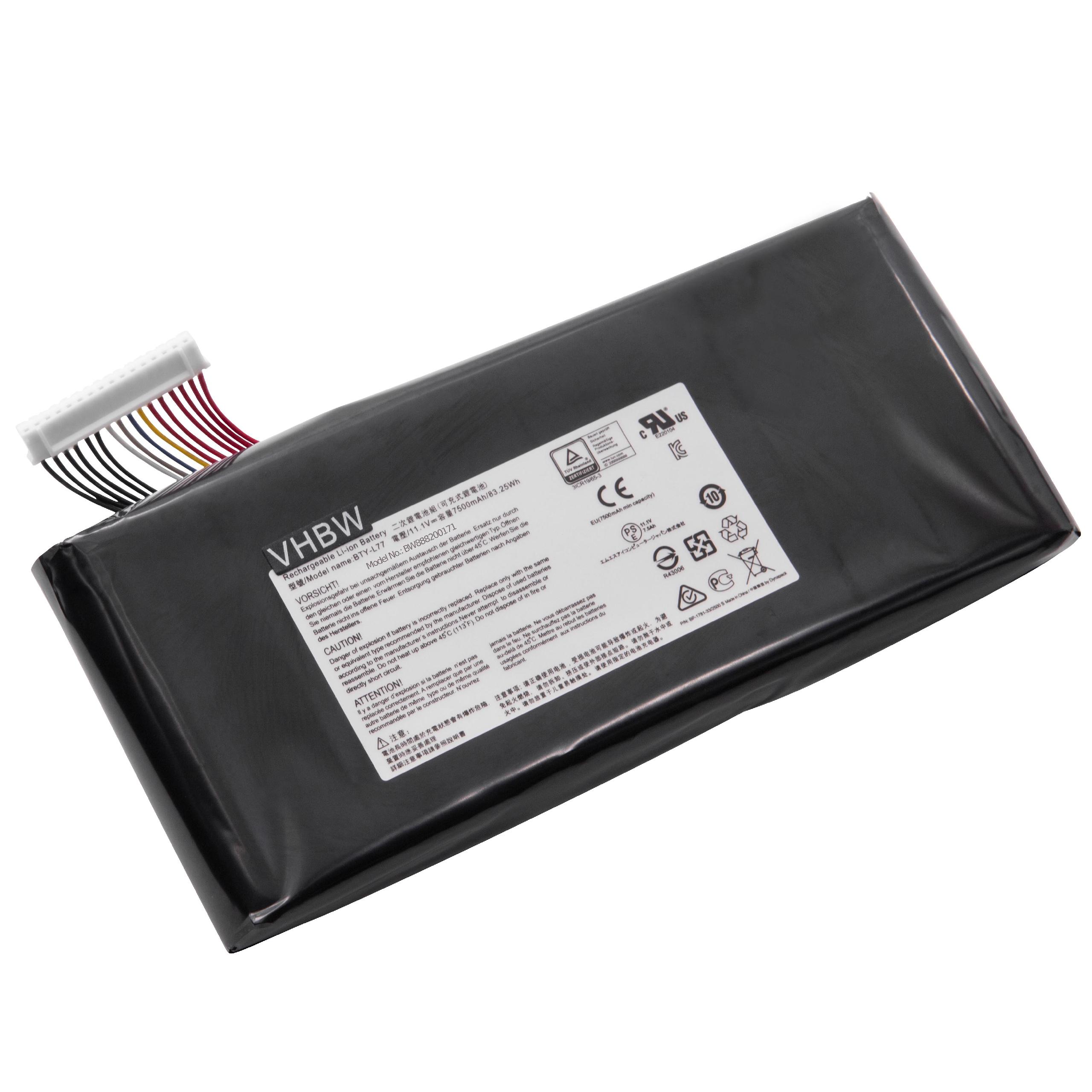 Notebook Battery Replacement for MSI BTY-L77, MS-1784 - 7500mAh 11.1V Li-Ion