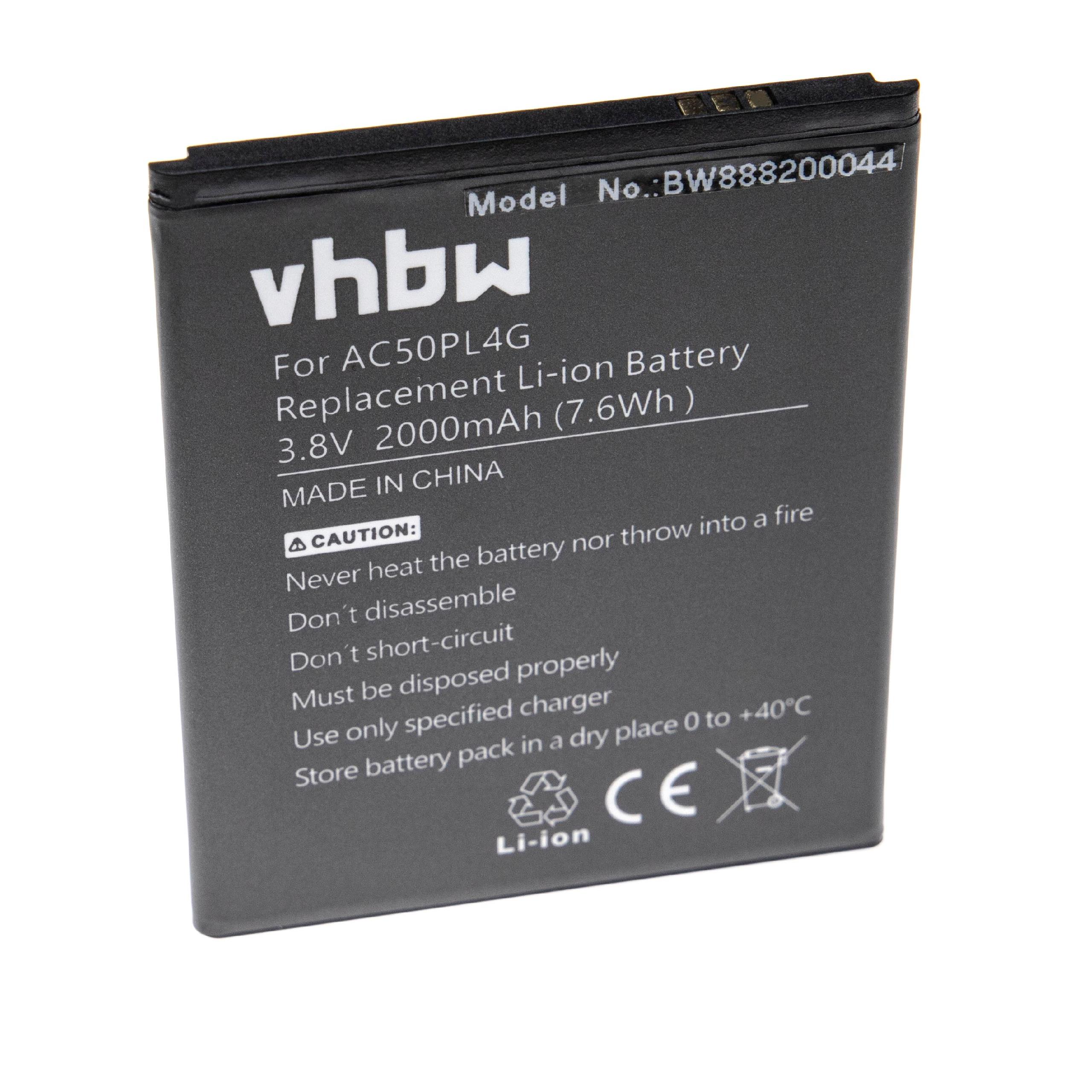 Batería reemplaza Archos AC50PL4G para móvil, teléfono Intex - 2000 mAh 3,8 V Li-Ion