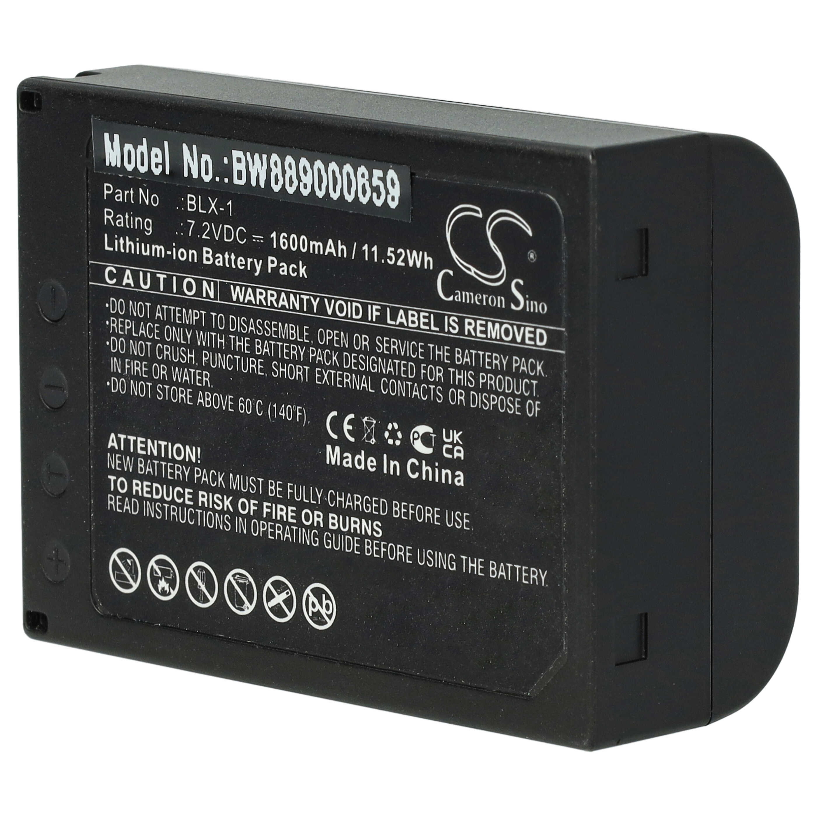 Batería reemplaza Olympus BLX-1 para cámara Olympus - 1600 mAh 7,2 V Li-Ion
