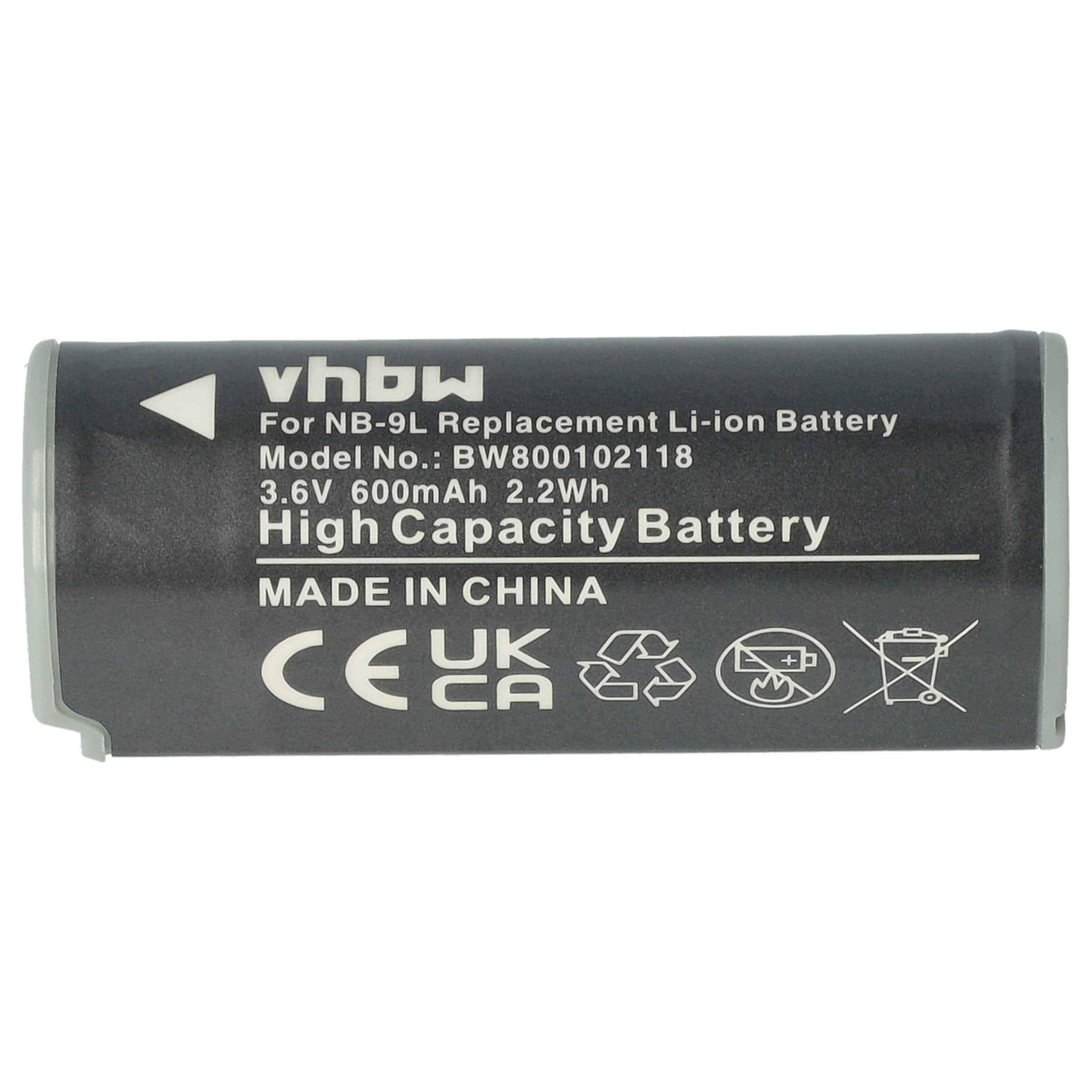 Batterie remplace Canon NB-9L pour appareil photo - 600mAh 3,6V Li-ion