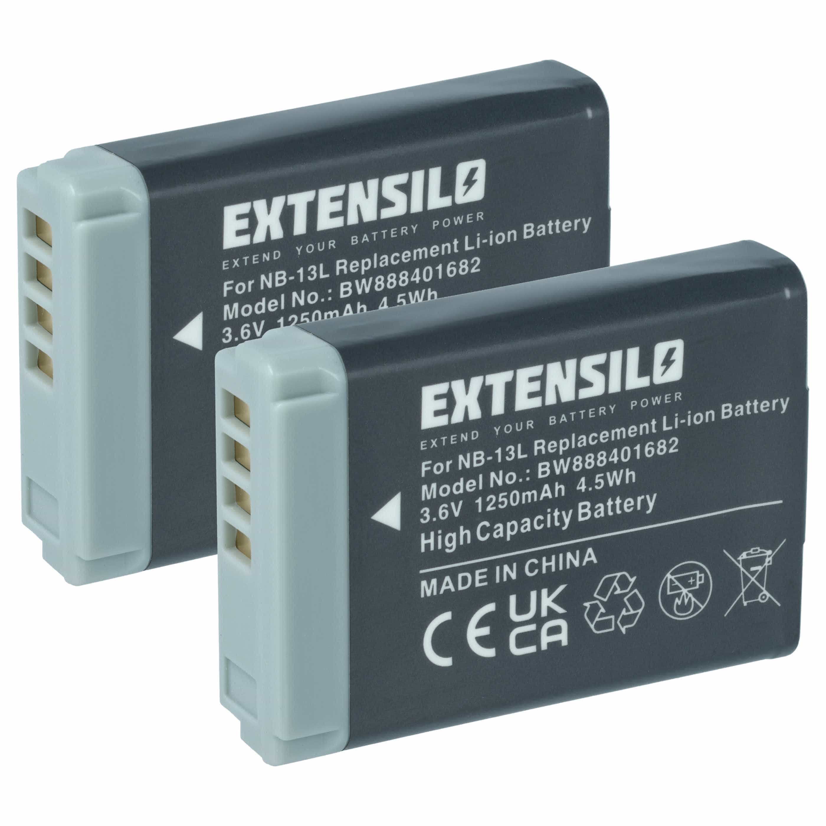2x Battery replaces Canon NB-13L - 1250mAh, 3.6V, Li-Ion