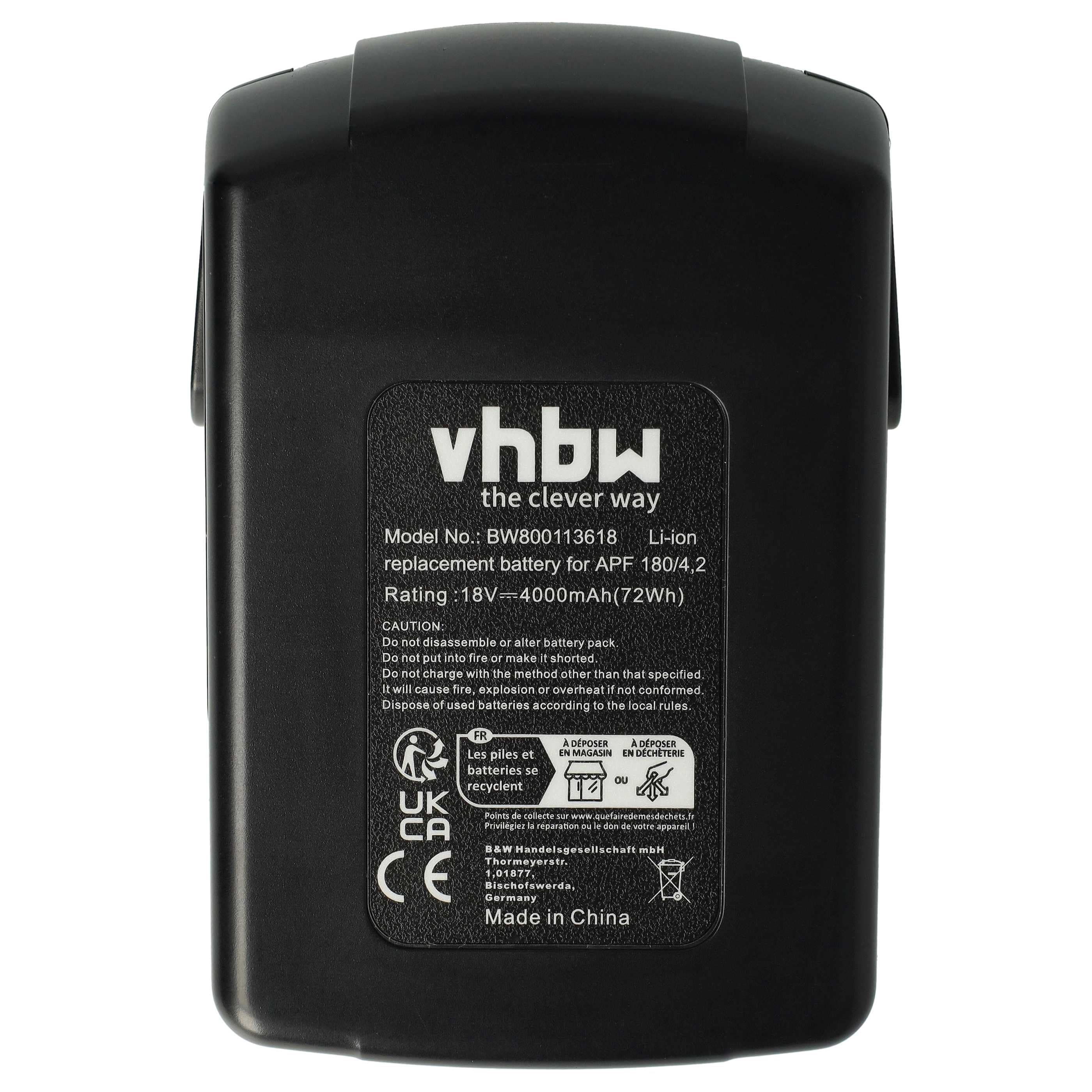 Battery replaces Kress 98044607, 98044608, APF 180/2.1 Electric Power Tool - 4000 mAh, 18 V, Li-Ion