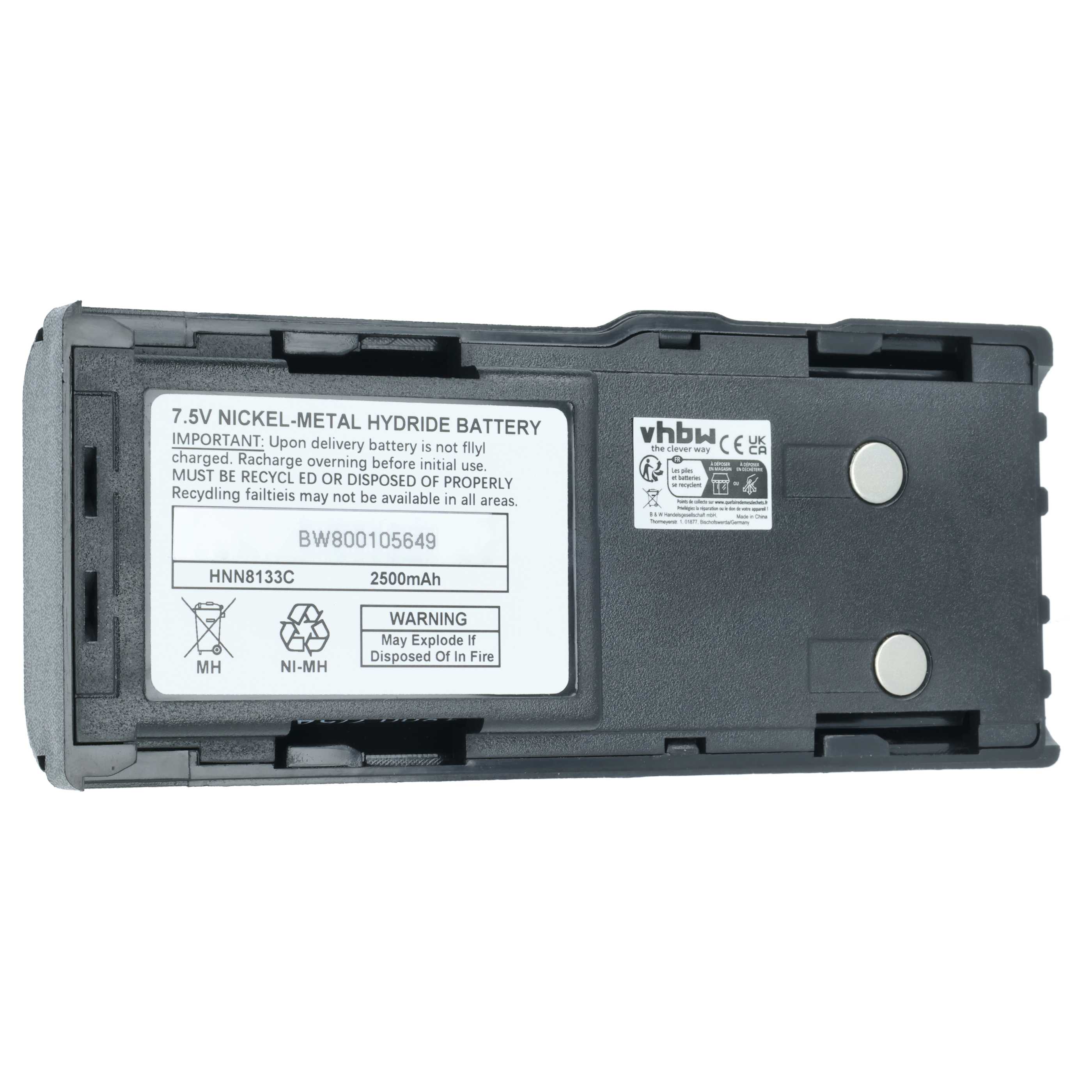 Radio 10x Battery replaces Motorola HNN8133C, HNN9628A, HNN8308A, HNN9628 - 2500 mAh 7.5 V NiMH + Belt Clip