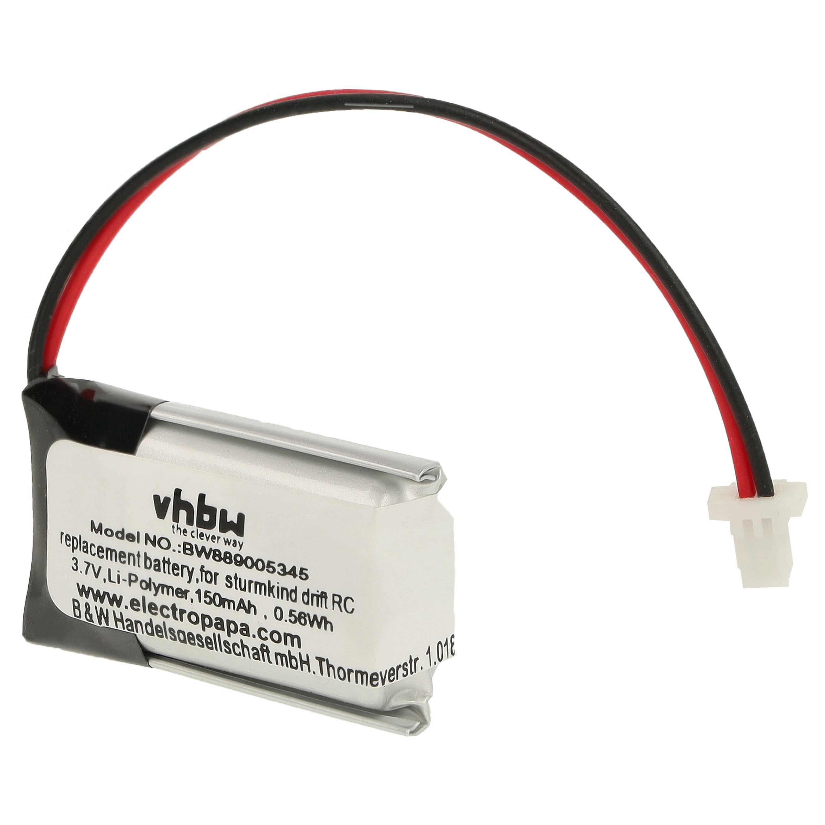 Batteria per modellini RC sostituisce Sturmkind DR!FT 05011 - 150mAh 3,7V Li-Poly, SH1.0-2P Male