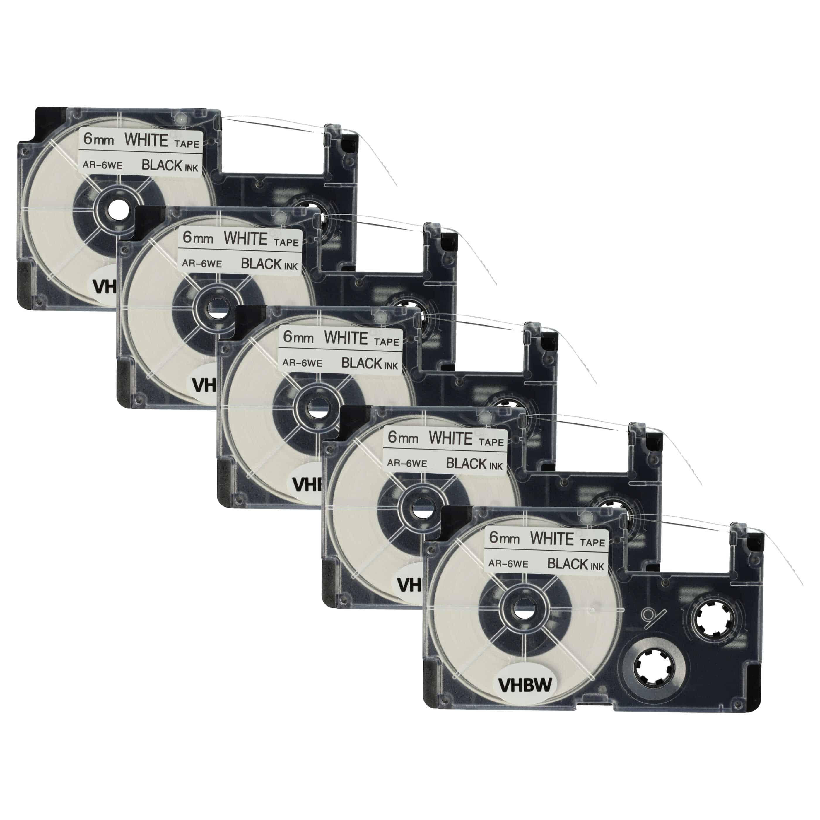 5x Cassetta nastro sostituisce Casio XR-6WE1, XR-6WE per etichettatrice 6mm nero - bianco