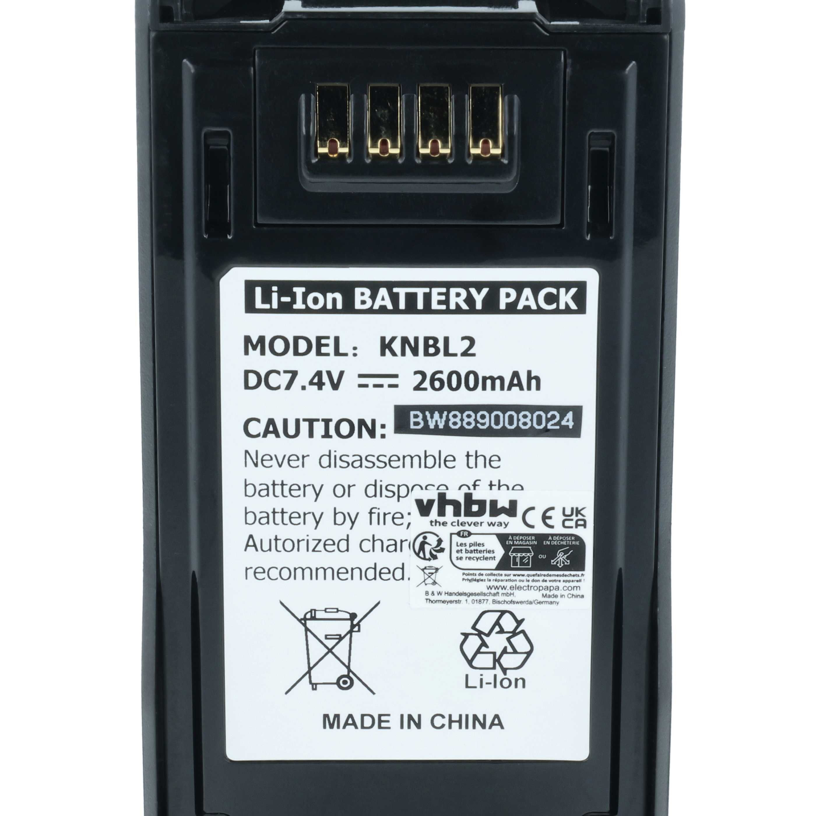 Radio 5x Battery replaces Kenwood KNB-L2M, KNB-L2, KNB-L1, KNB-LS5, KNB-L3M, KNB-L3 - 2600 mAh 7.4 V Li-Ion