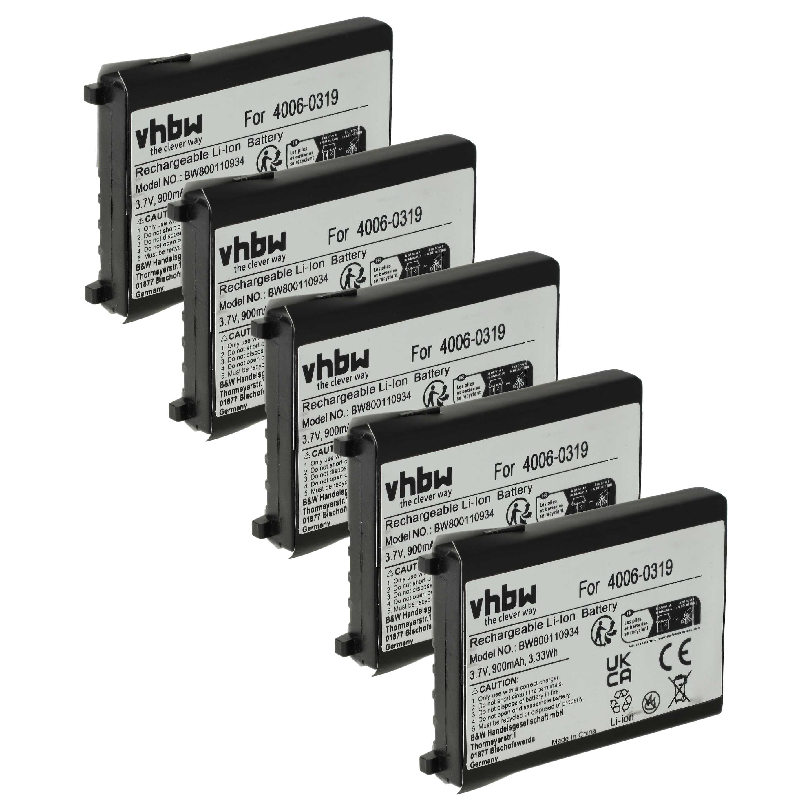 5x Battery replaces Datalogic 95A201004 for Unitech Barcode Scanner POS - 900 mAh 3.7 V