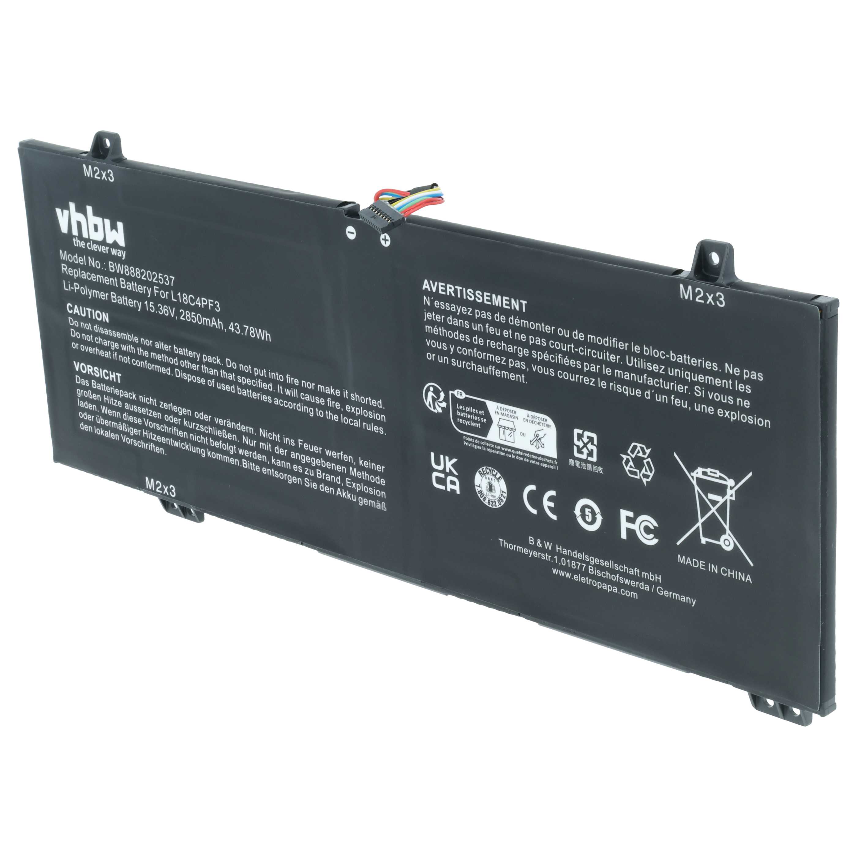 Batteria sostituisce Lenovo 5B10T09079, 5B10T09081, 5B10W67194 per notebook - 2850mAh 15,36V Li-Poly