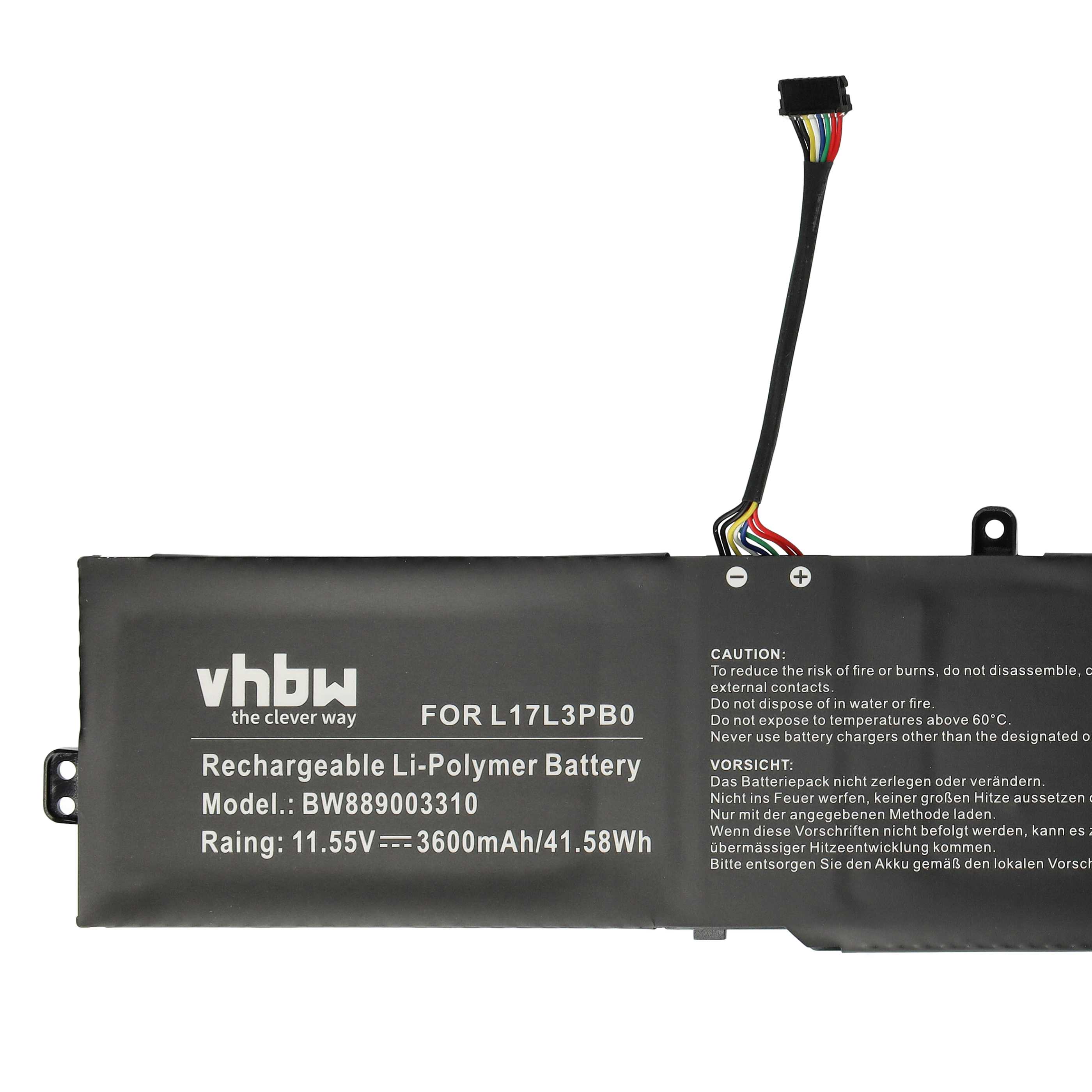 Batterie remplace Lenovo 5B10Q13162, 5B10Q13163 pour ordinateur portable - 3600mAh 11,55V Li-polymère