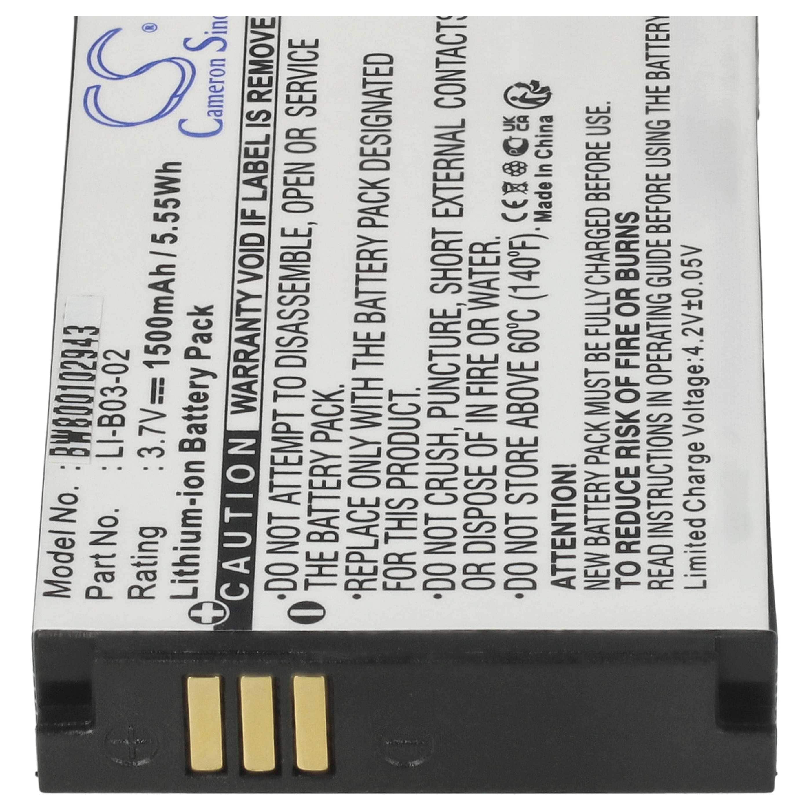 Akumulator do nawigacji GPS zamiennik Golf Buddy LI-B03-02 - 1500 mAh 3,7 V Li-Ion