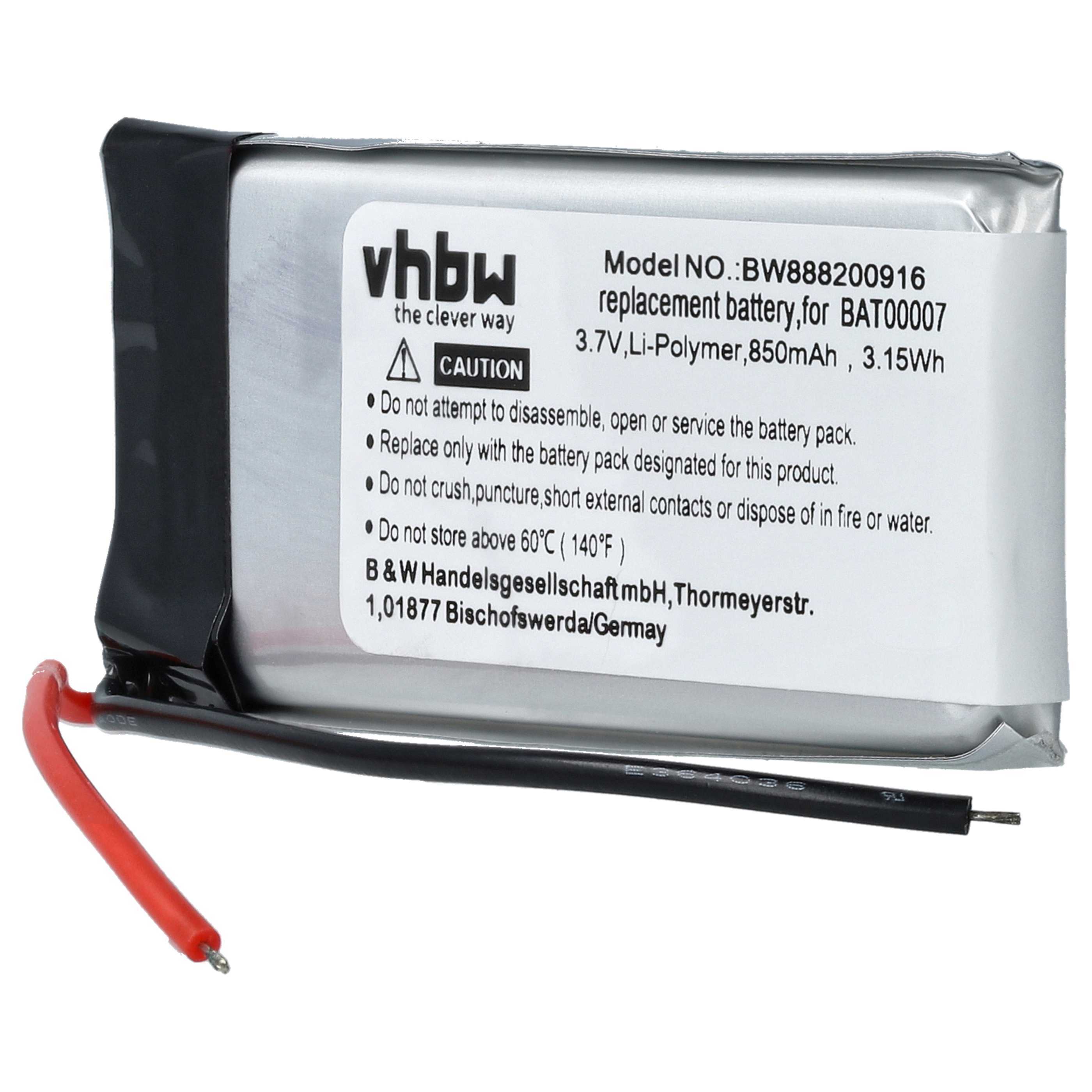 2x Akumulator do słuchawek bezprzewodowych zamiennik Cardo BAT00007 - 850 mAh 3,7 V LiPo