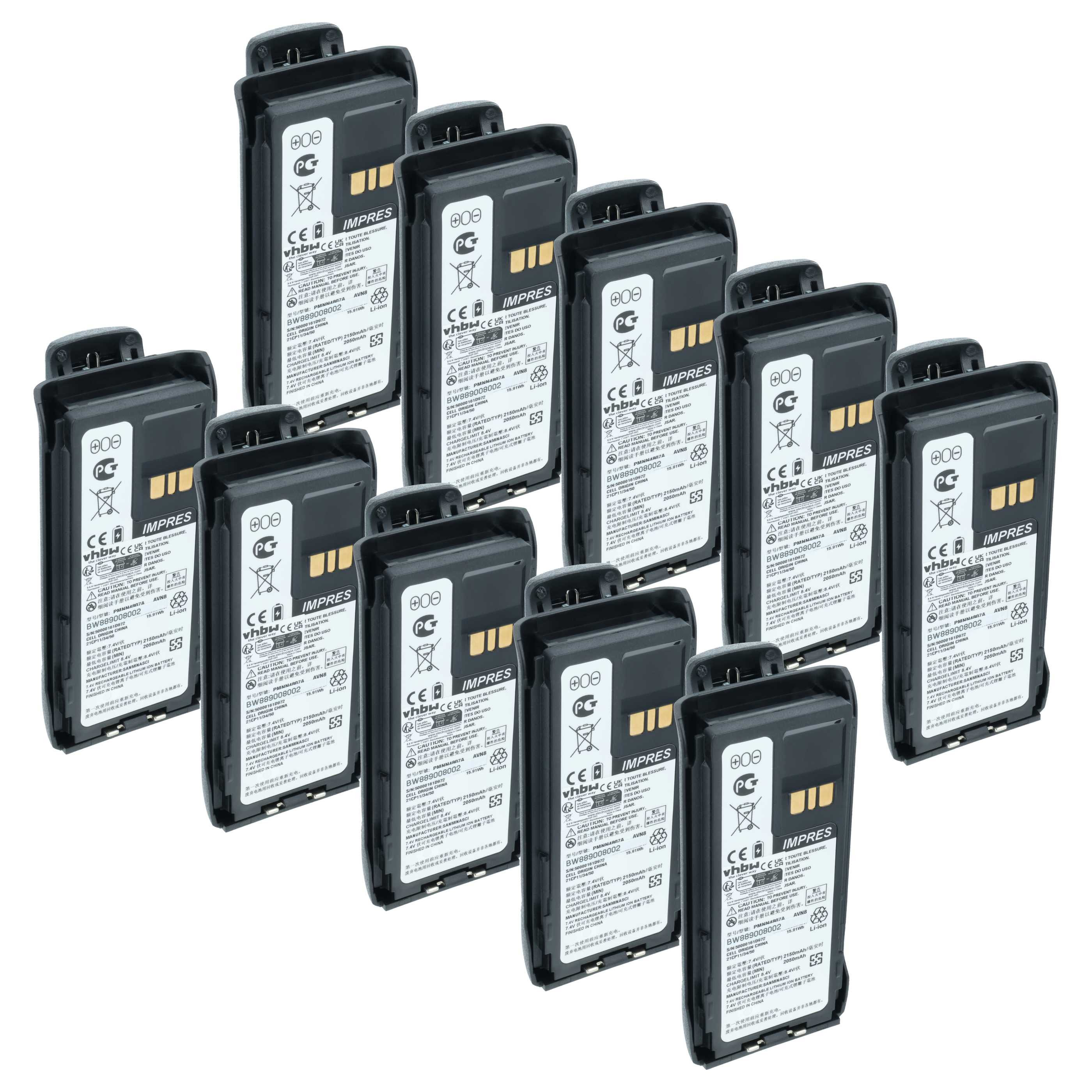 Radio 10x Battery replaces Motorola PMNN4807, PMNN4407A, PMNN4407 - 2150 mAh 8.4 V Li-Ion + Belt Clip