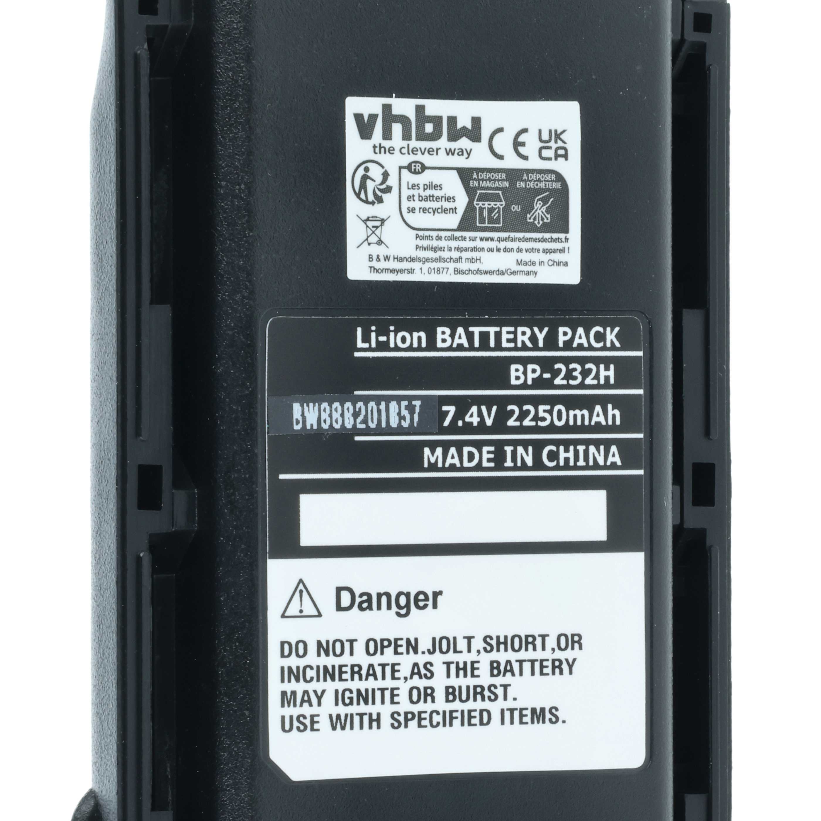 Radio Battery replaces Icom BJ-2000, BP-232, BP-232H, BP-231, BP-231N, BP-230, BP-230N - 2250 mAh 7.2 V Li-Ion