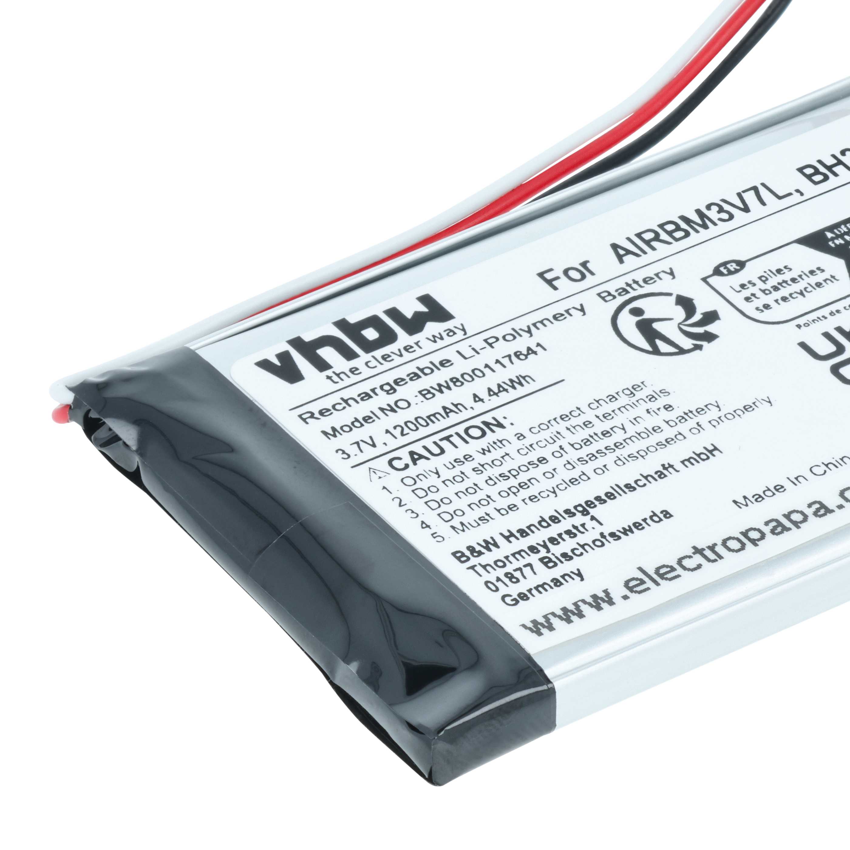 Batería reemplaza Autec R0BATT00E0018, AIRBM3V7L, BH3V7L sistema control - 1200mAh 3,7V Li-Polímero