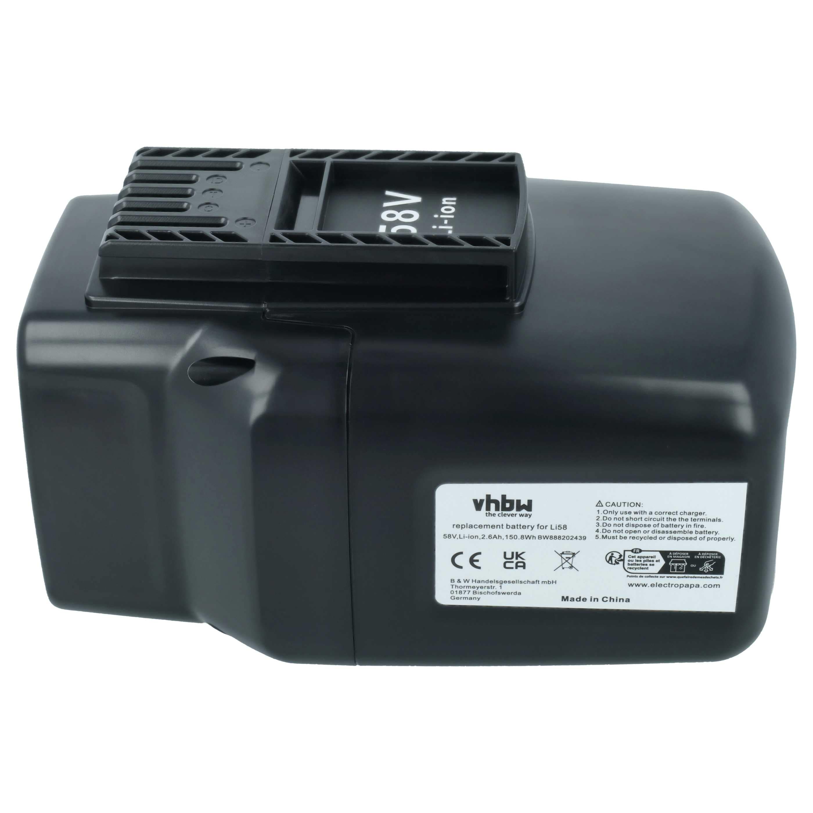 Battery suitable for McCulloch, Jonsered, Poulan Pro - 2600 mAh 58 V Li-Ion, black