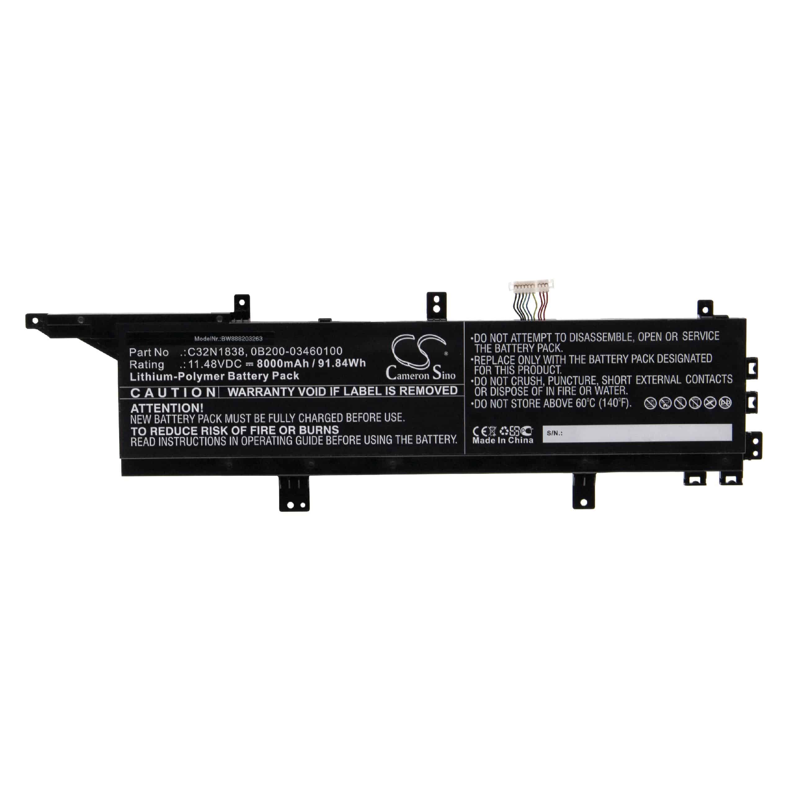 Batterie remplace Asus C32N1838, 0B200-03460100 pour ordinateur portable - 8000mAh 11,48V Li-polymère