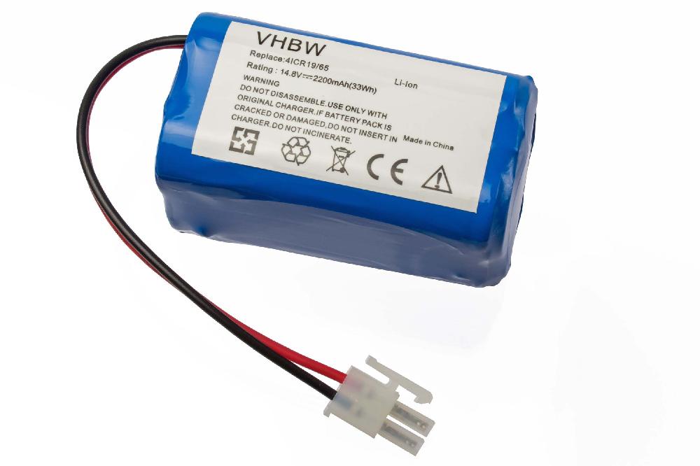 Batterie remplace Ecovacs 4ICR19/65, BL7402A, INR18650-M26-4S1P pour robot aspirateur - 2200mAh 14,8V Li-ion