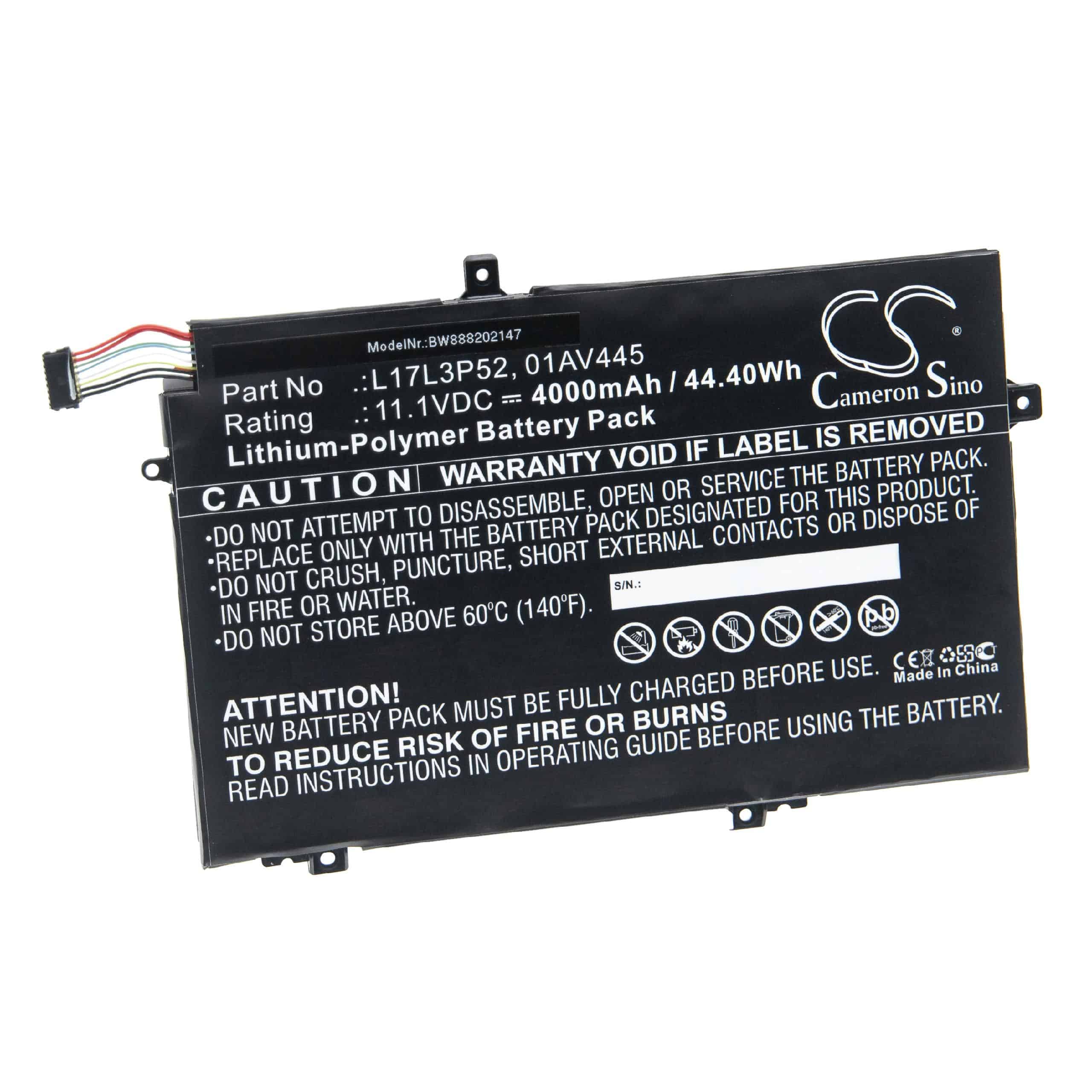 Batteria sostituisce Lenovo 01AV463, 5B10W13894, L17L3P52 per notebook Lenovo - 4000mAh 11,1V Li-Poly nero