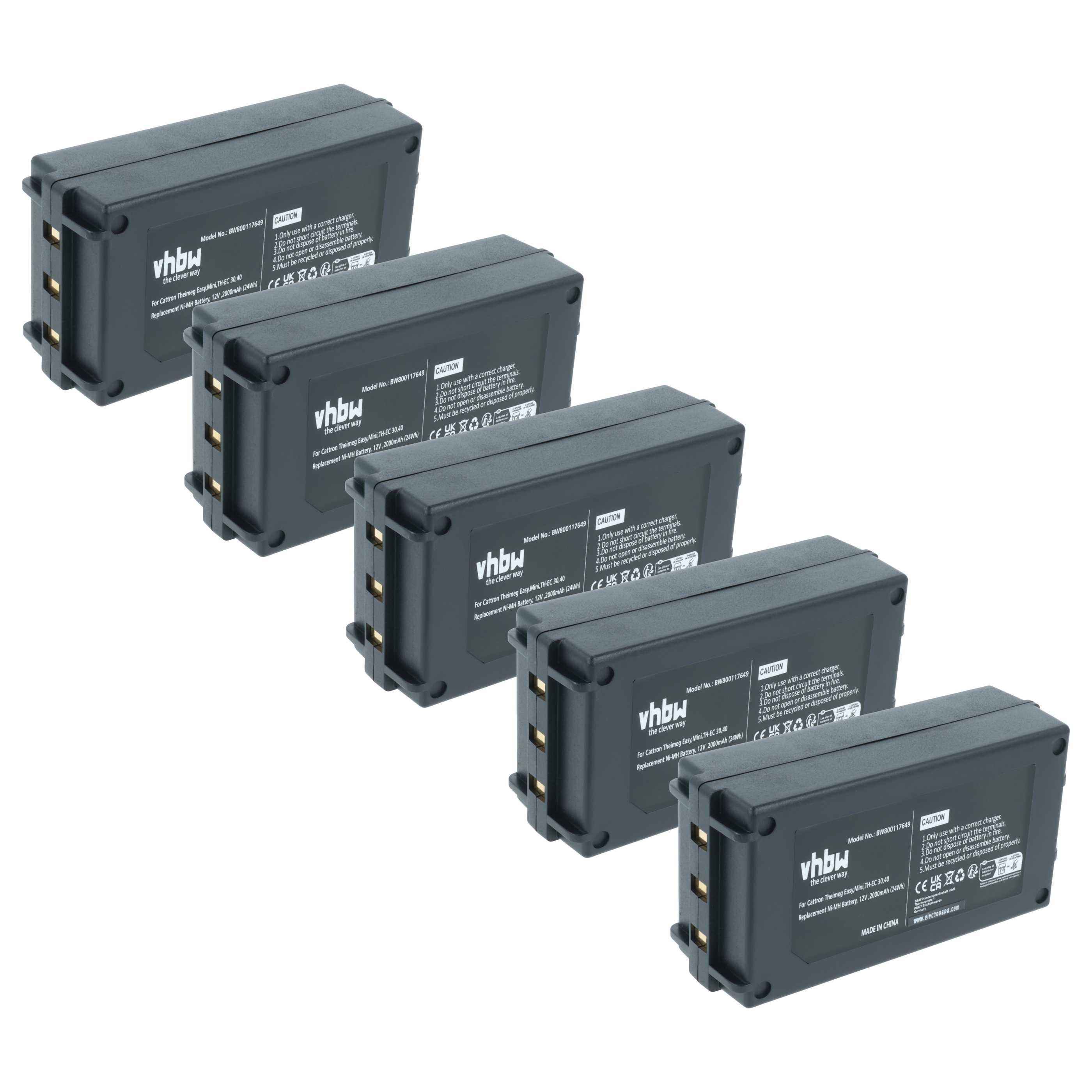 Batería (5 ud) reemplaza Cattron Theimeg BT081-00053, BT081-00061 sistema control - 2000mAh 12V NiMH