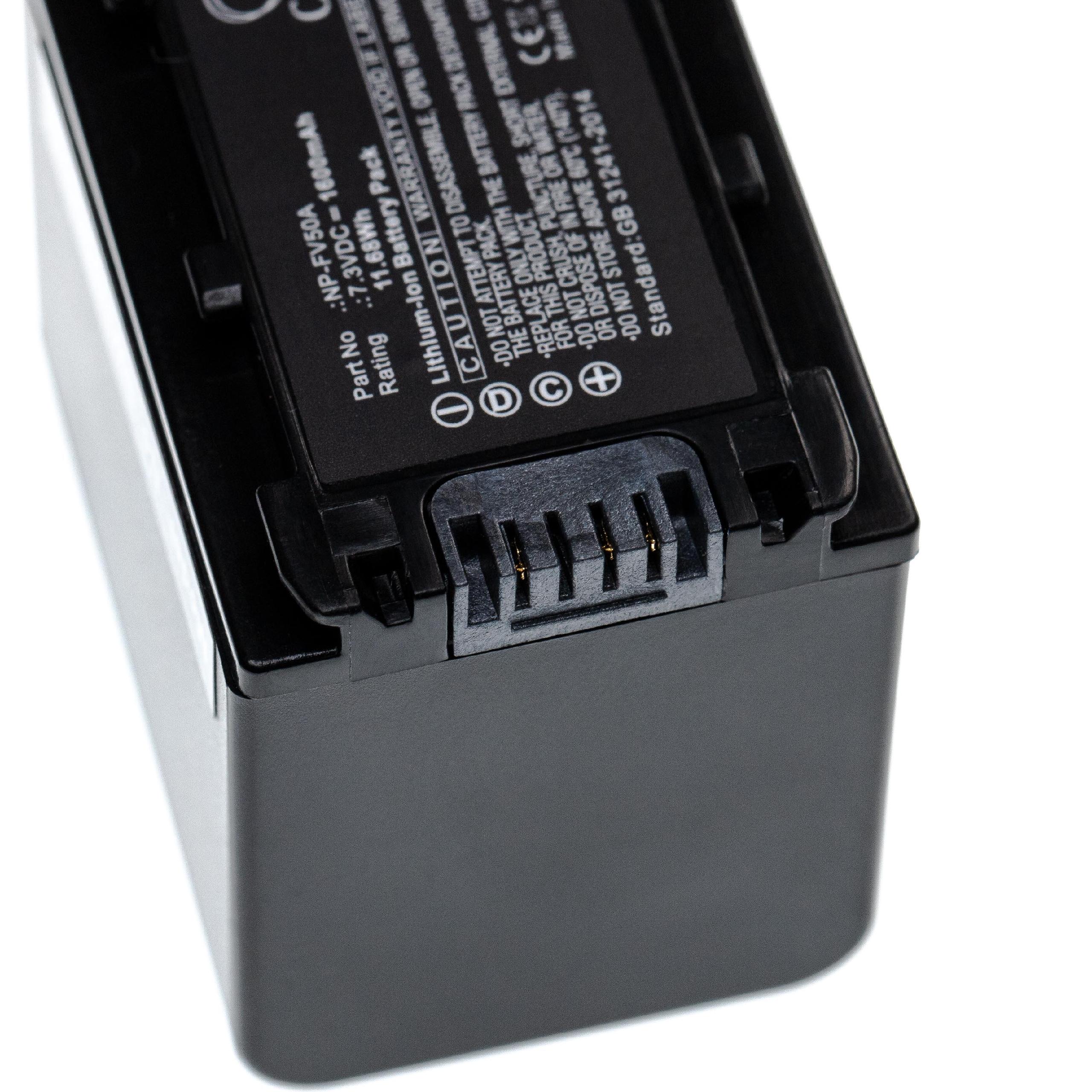Batterie remplace Sony NP-FV50A pour caméscope - 1600mAh 7,3V Li-ion