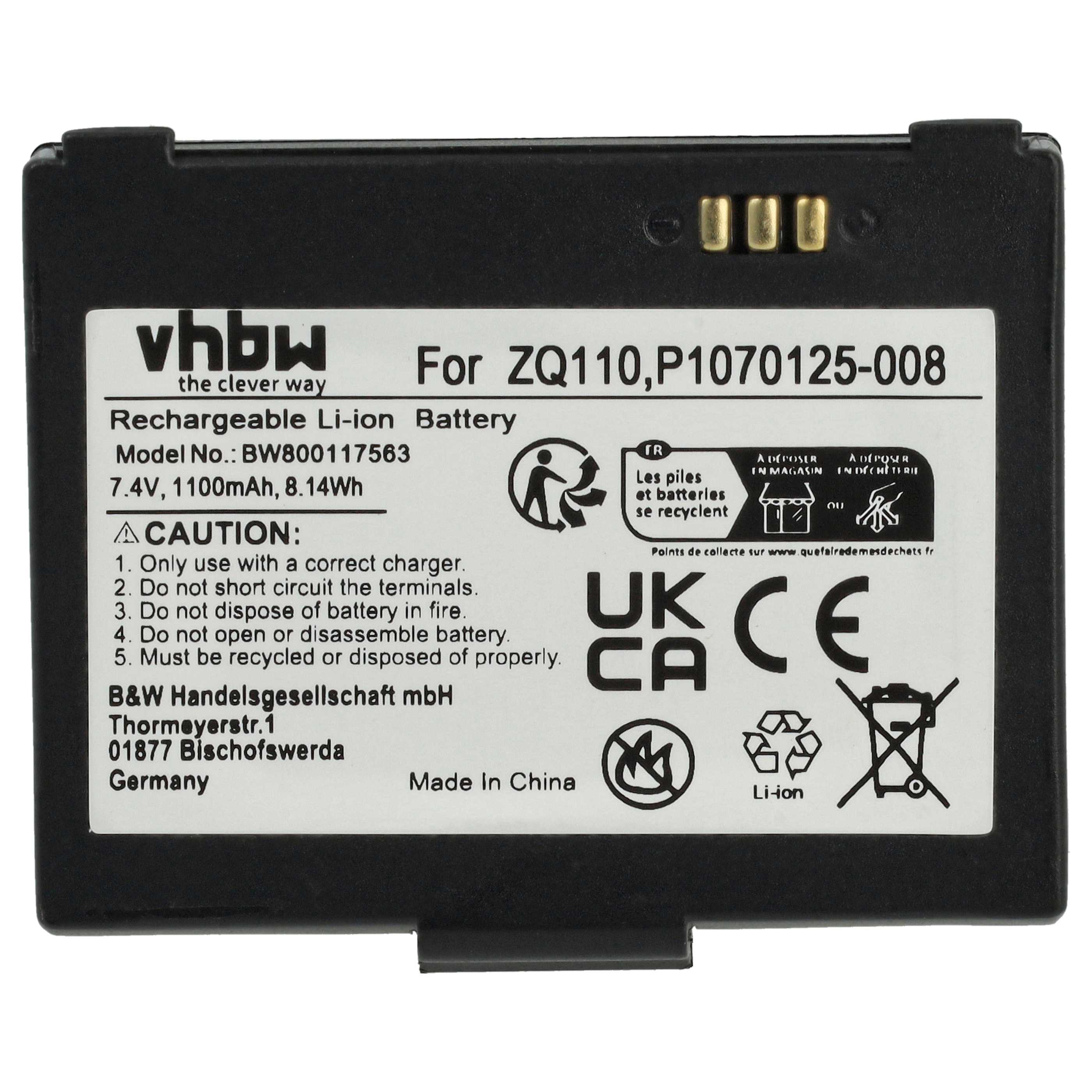 5x Batteries remplace Bixolon K409-00007A, PBP-R200 pour scanner de code-barre Bixolon - 1100mAh 7,4V