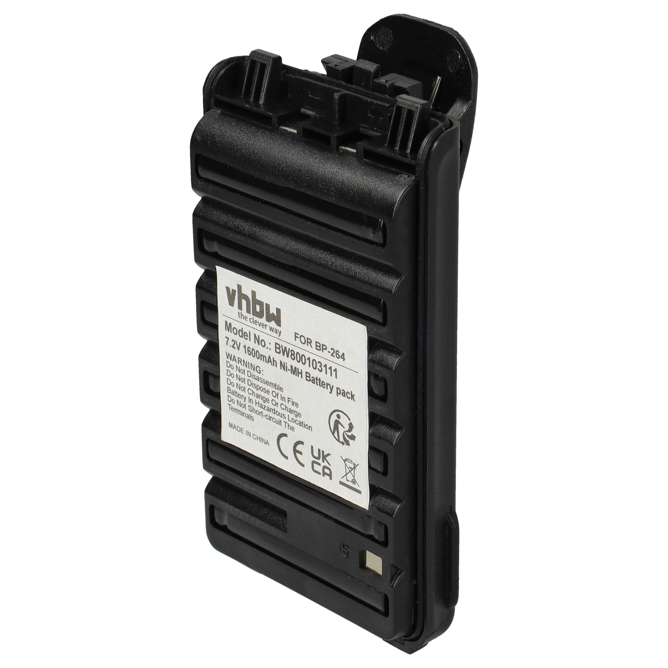 Radio 2x Battery replaces Icom BP-264 - 1600 mAh 7.2 V NiMH + Belt Clip