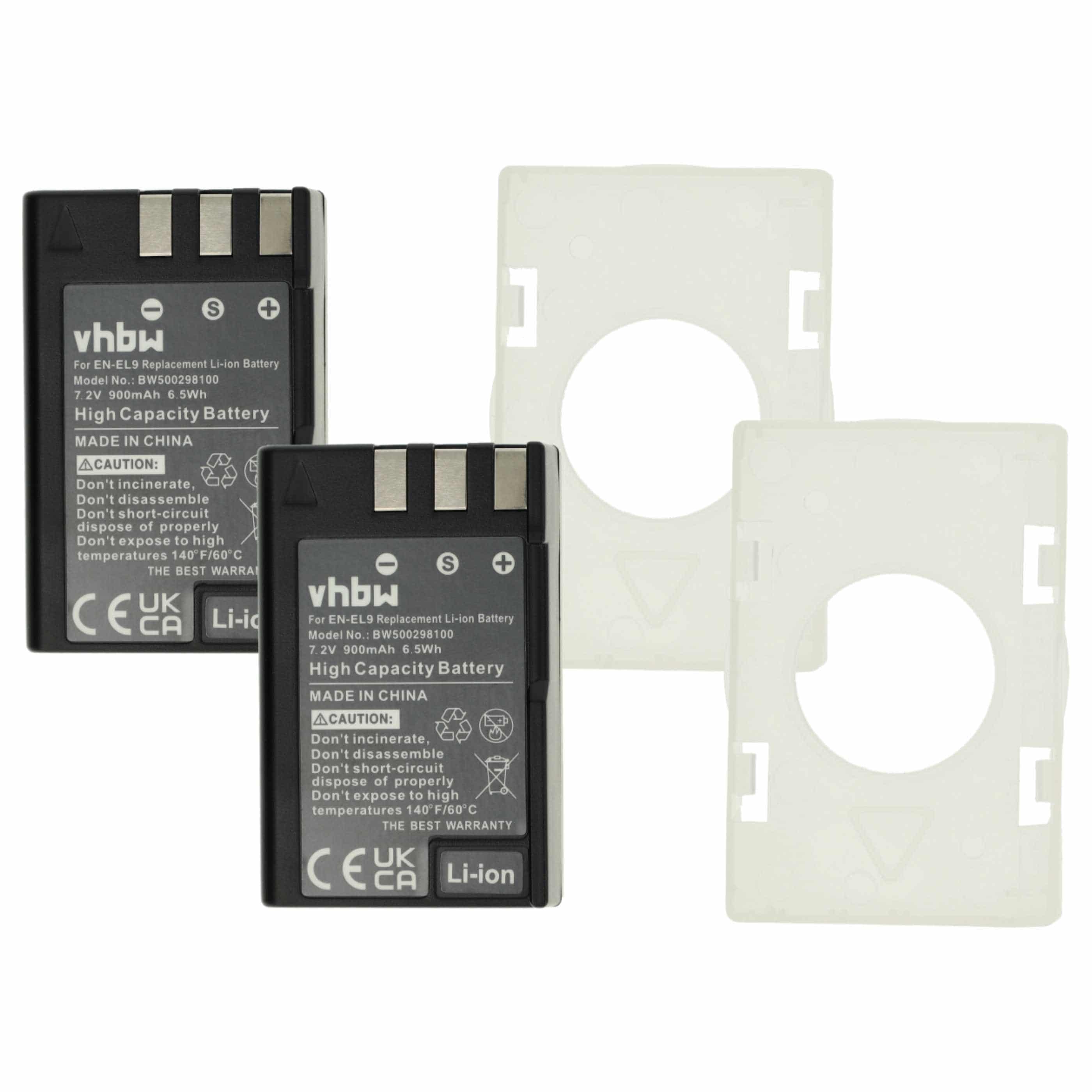 2x Battery replaces Nikon EN-EL9a, EN-EL9E, EN-EL9 - 900mAh, 7.2V, Li-Ion