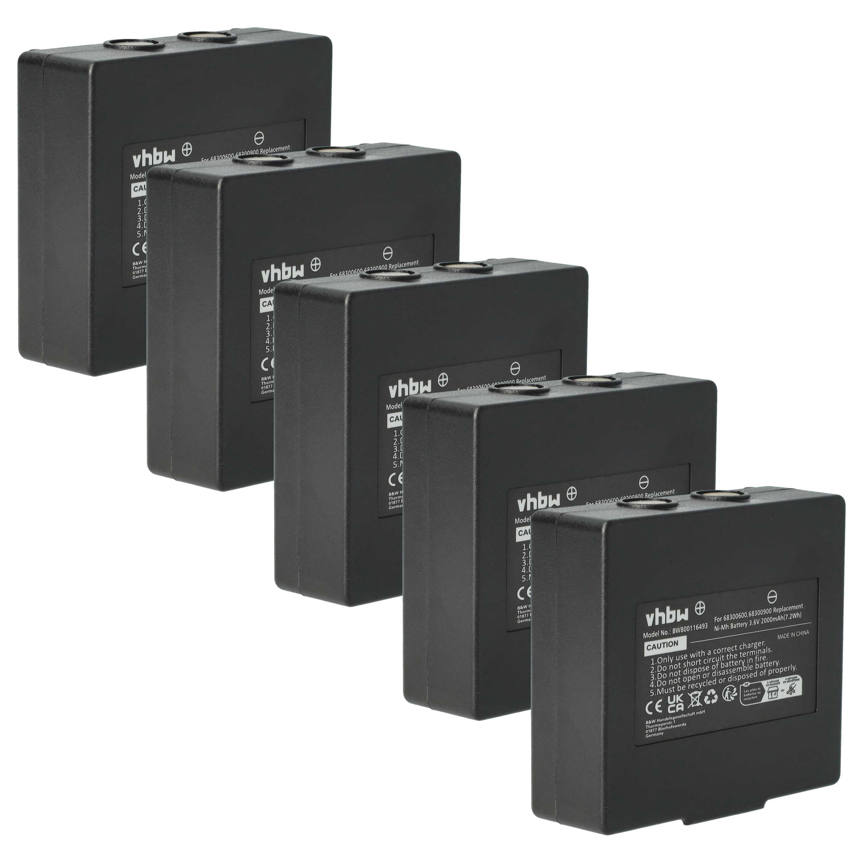 Batería (5 ud) reemplaza Abitron KH68300990, EX2-22 sistema control - 2000mAh 3,6V NiMH