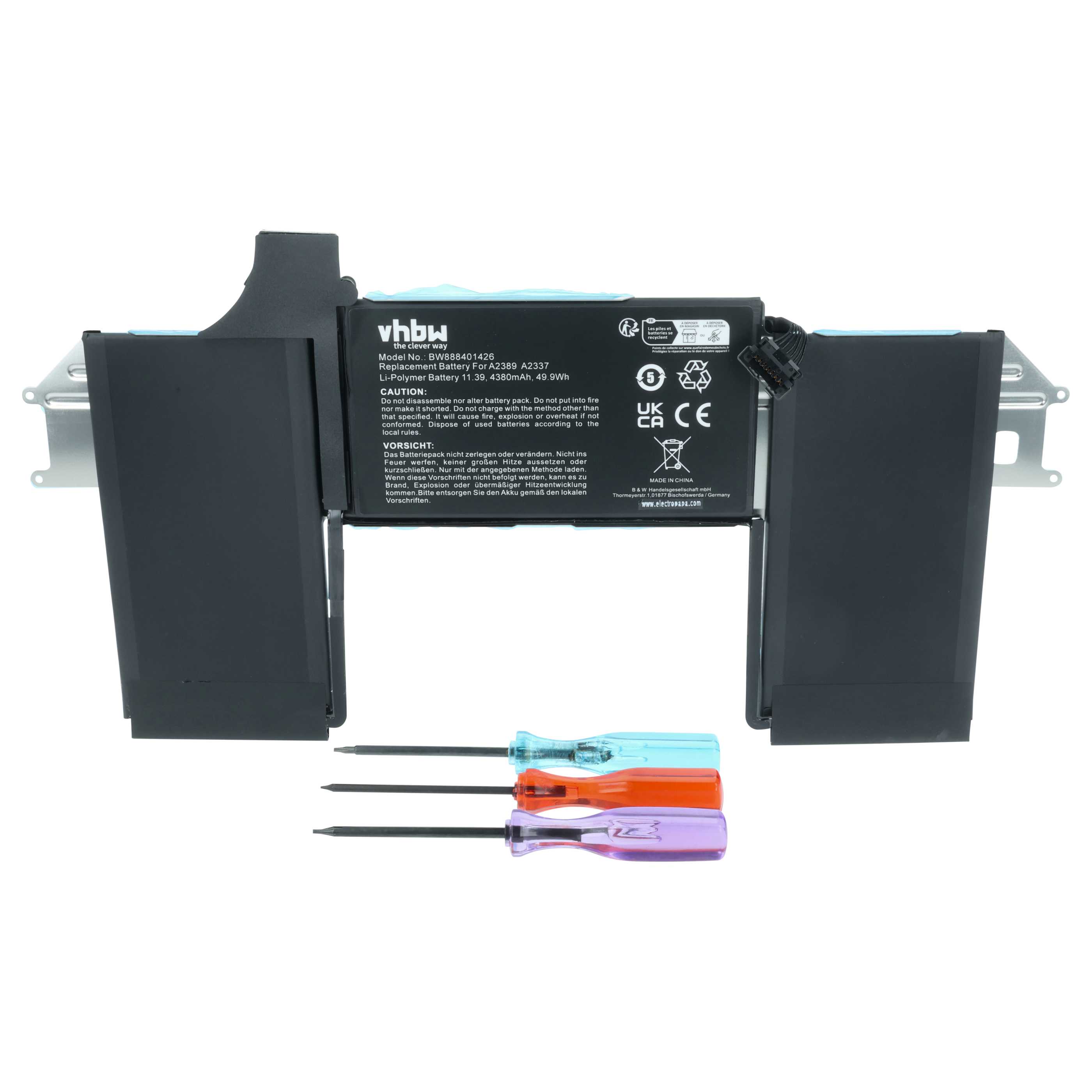 Batteria sostituisce Apple A2337, 616-00535, A1965, 080-333-4000 per notebook - 4300mAh 11,4V Li-Poly