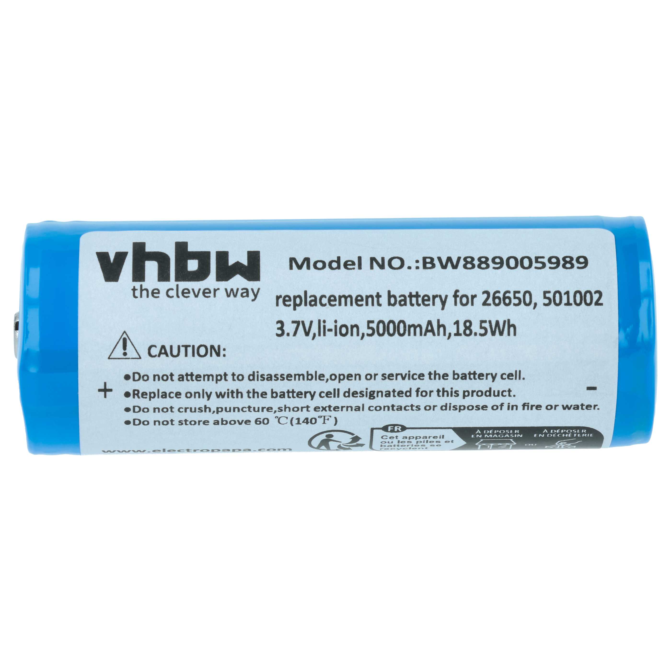 Torch - 5x Battery replaces Ledlenser 501002, 04058205009263 - 5000 mAh 3.7 V Li-Ion