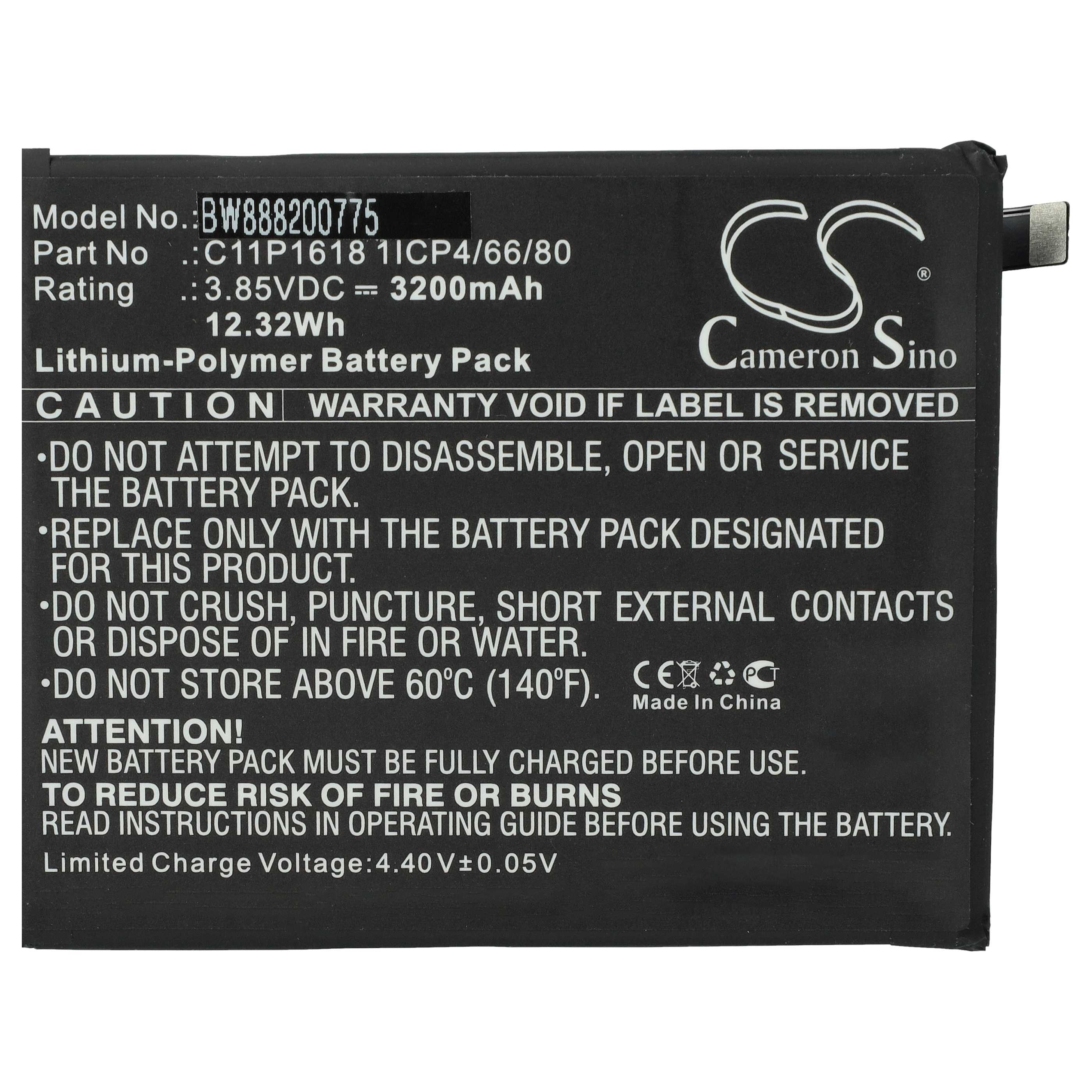 Akumulator do telefonu smartfona zamiennik Asus C11P1618, 1ICP4/66/80 - 3200 mAh 3,85 V LiPo