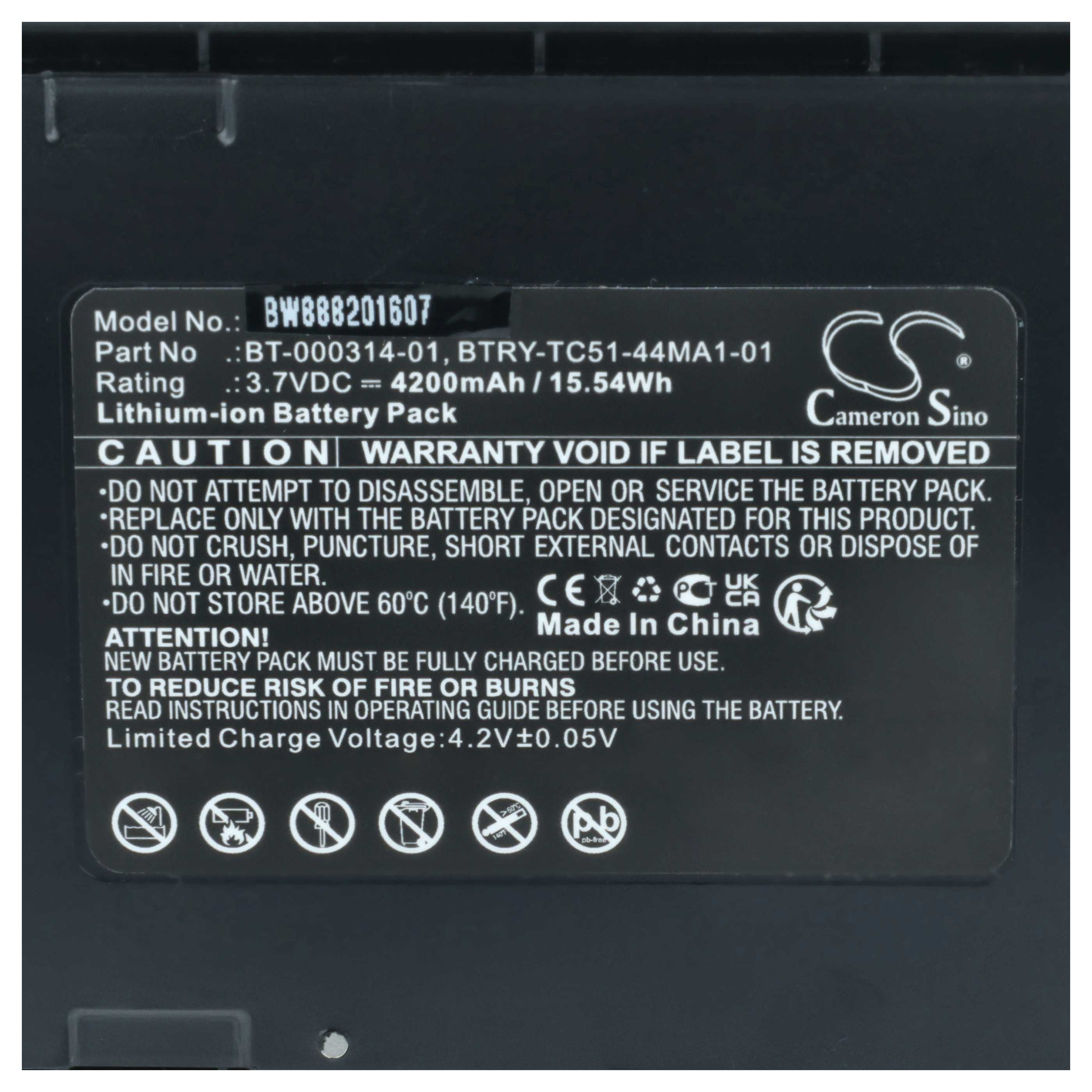 Batteria per computer portatile scanner sostituisce Zebra BT-000314-01, BT-000314A - 4200mAh 3,7V Li-Ion