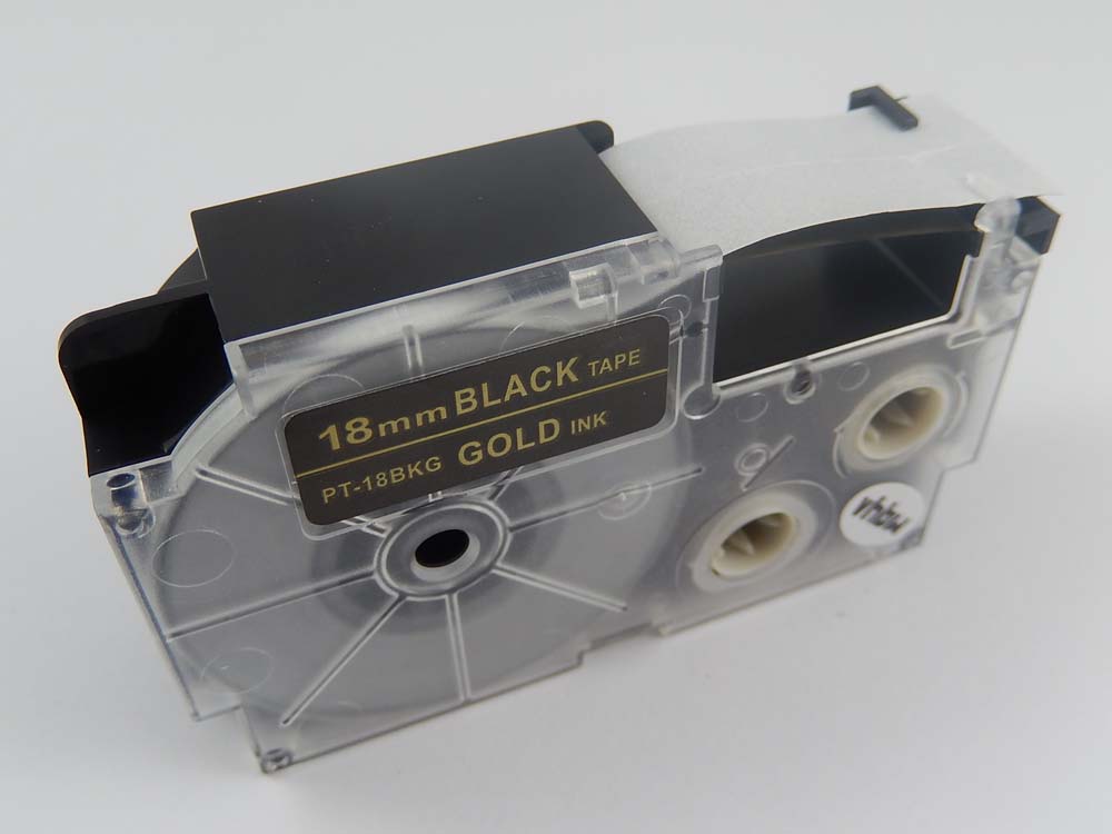 Cassetta nastro sostituisce Casio XR-18BKG1, XR-18BKG per etichettatrice Casio 18mm dorato su nero, pet+ RESIN