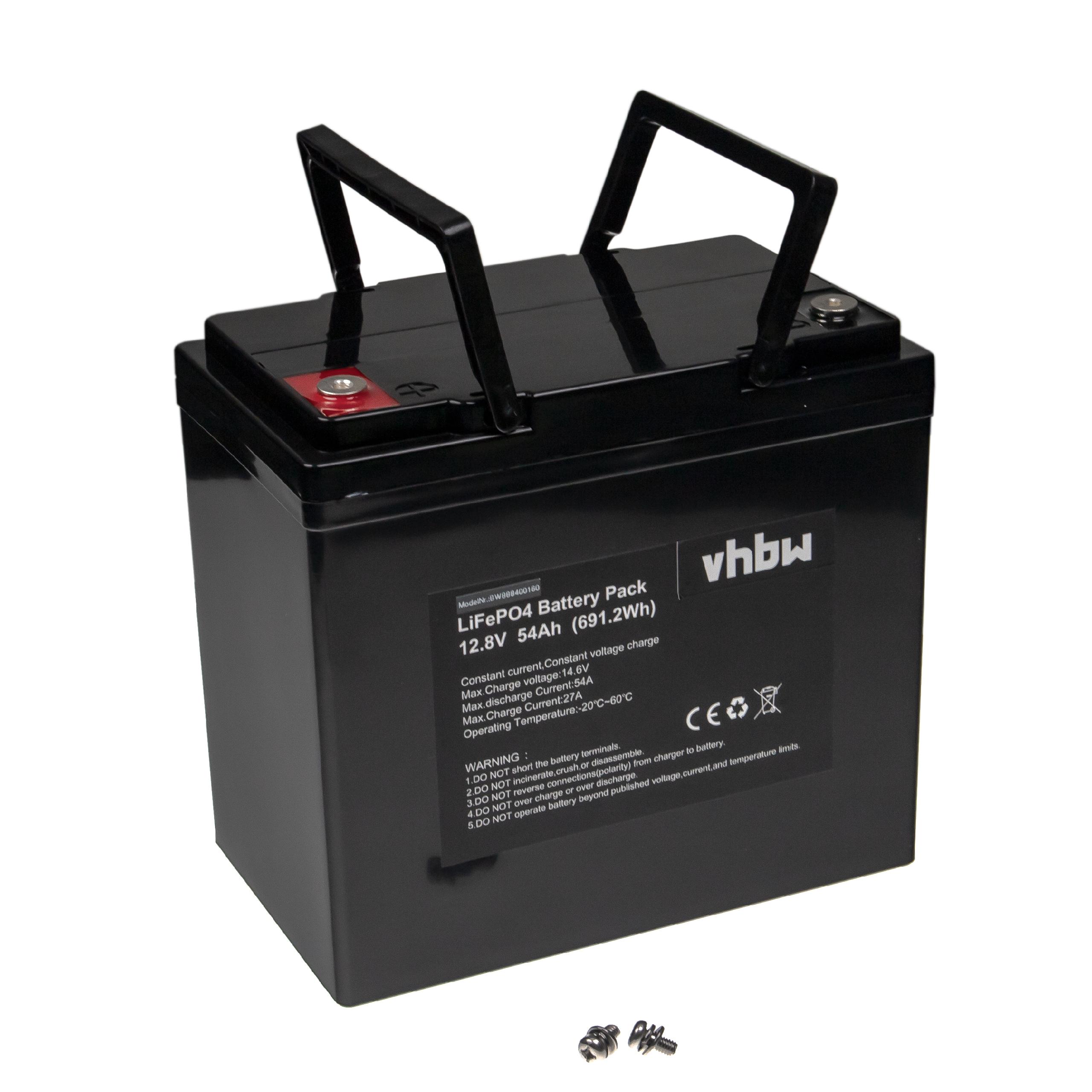 Bordbatterie Akku passend für Wohnmobil, Boot, Solaranlage - 54 Ah 12,8V LiFePO4, 54000mAh, schwarz