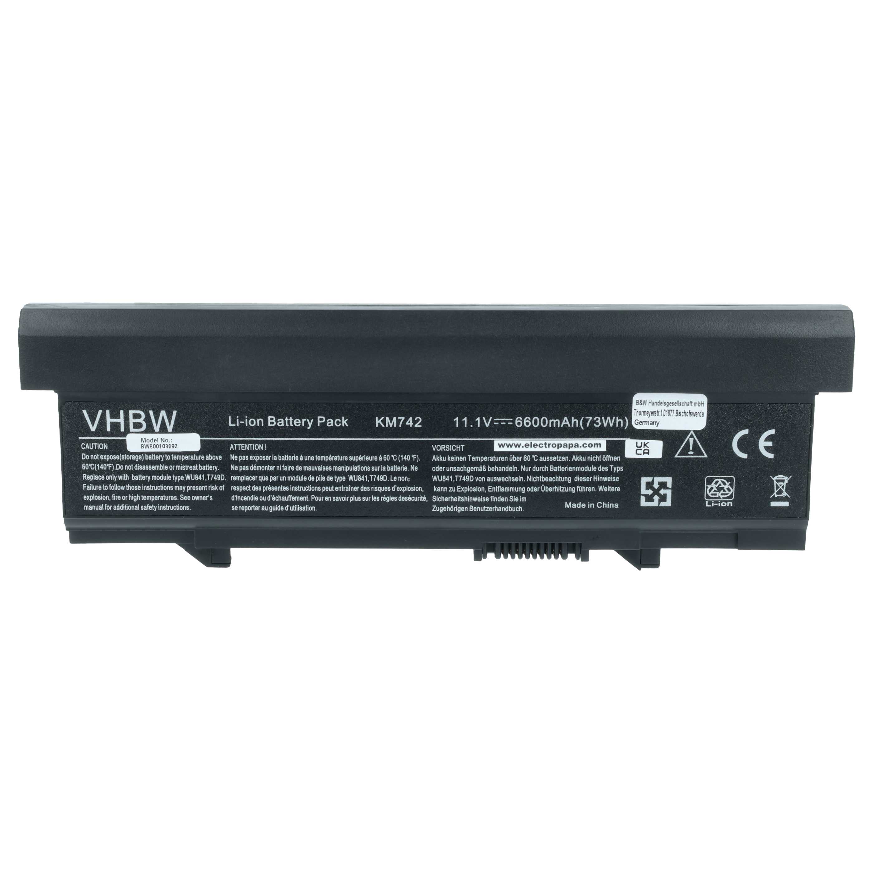 Akumulator do laptopa zamiennik Dell KM668, 312-0762, 312-0769, 451-10616 - 6600 mAh 11,1 V Li-Ion, czarny