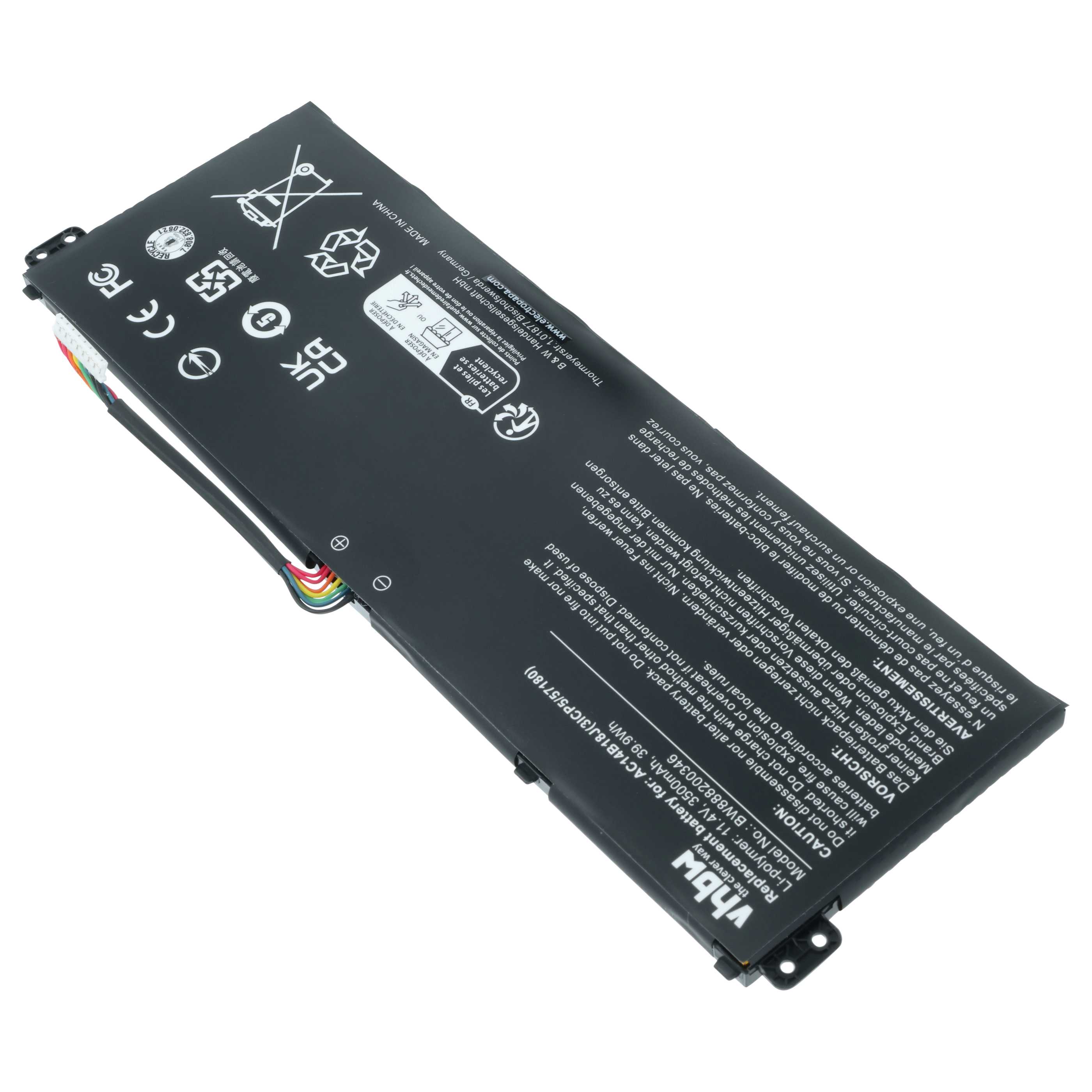 Batteria sostituisce Acer AC14B13J, 4ICP5/57/80, AC14B18J per notebook - 3500mAh 11,4V Li-Poly