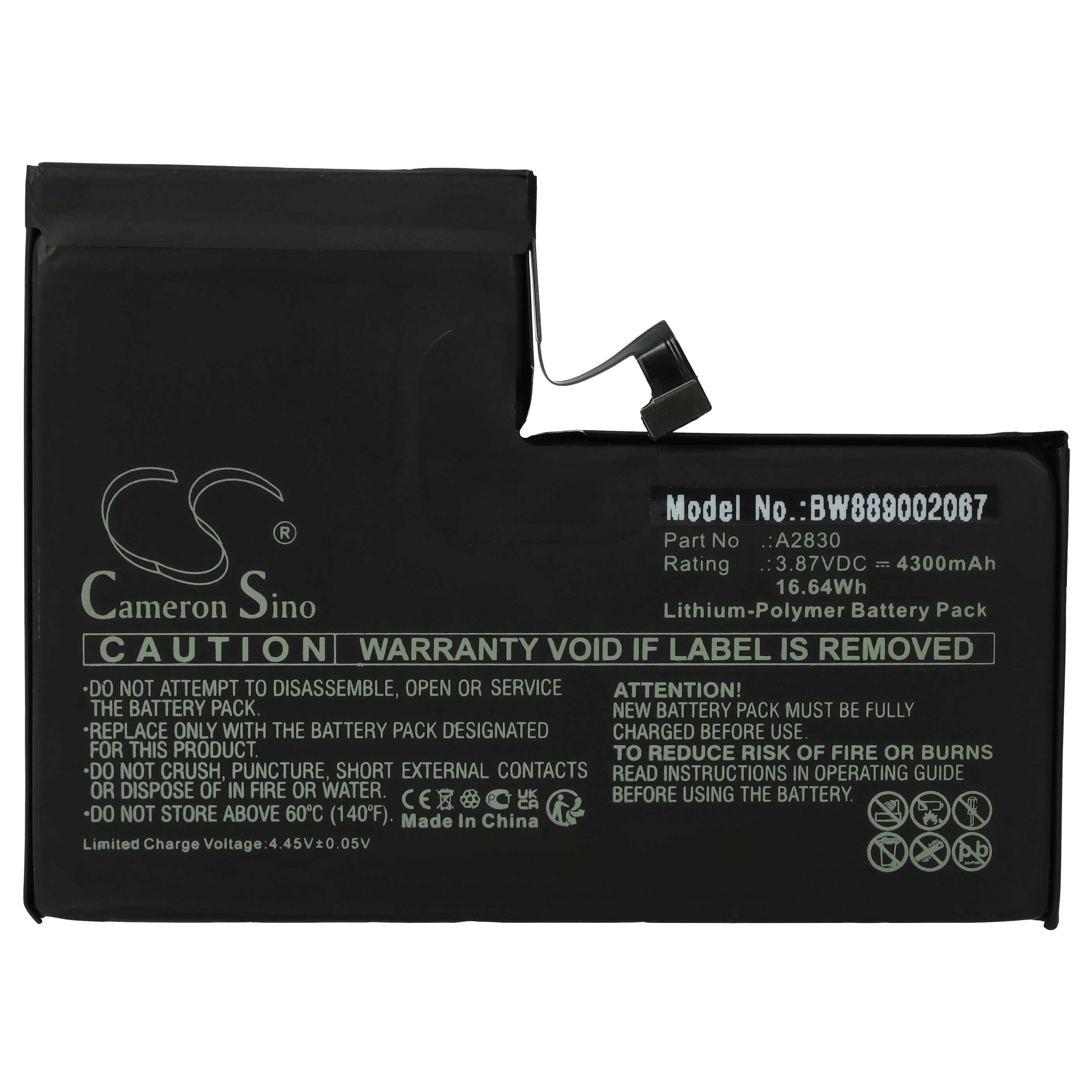 Mobile Phone Battery Replacement for Apple A2830 - 4300mAh 3.87V Li-polymer
