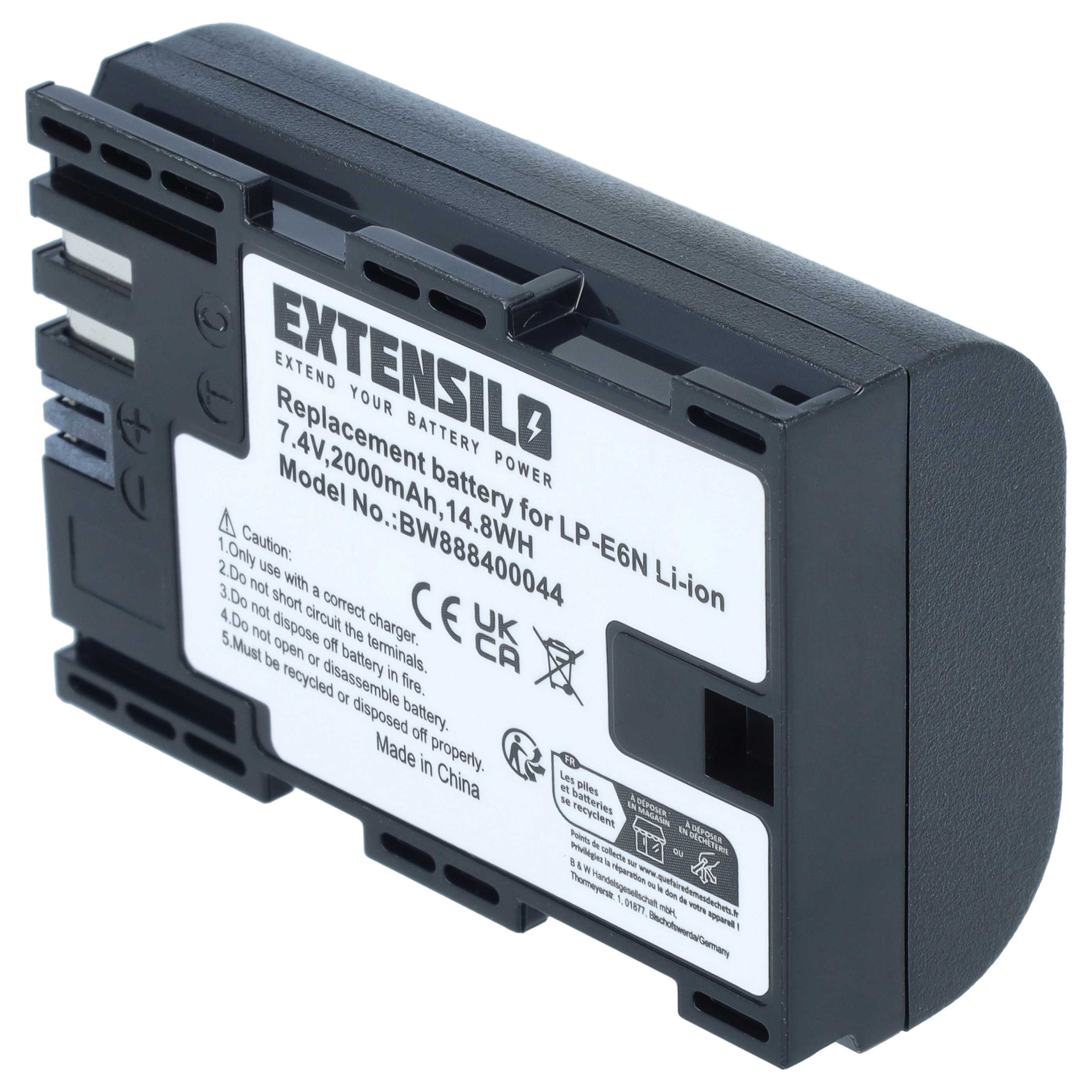 3x Battery replaces Canon LP-E6N - 2000mAh, 7.4V, Li-Ion